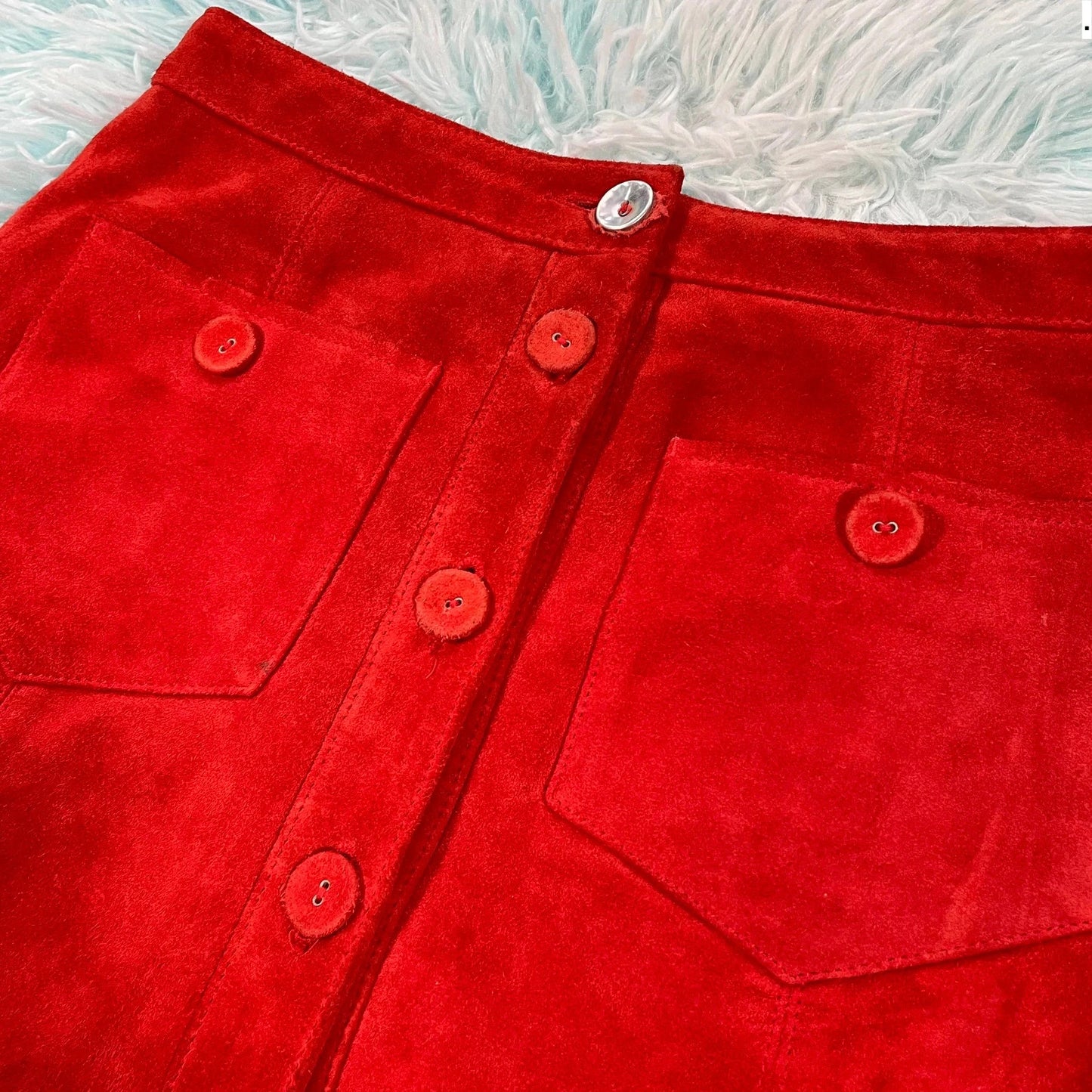 Vintage 90s Red Suede Skirt Topshop - Size 10