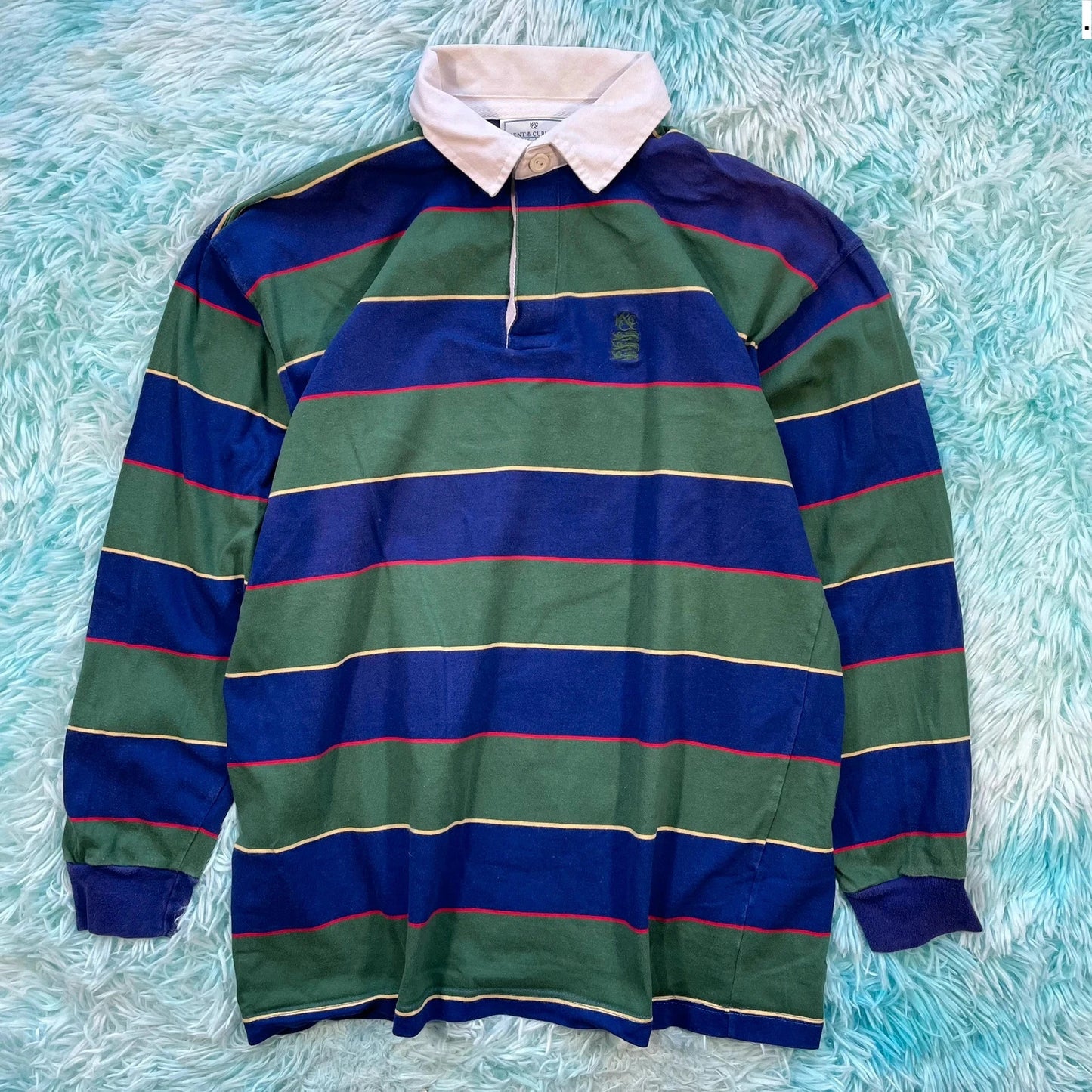 Green & Blue Striped Kent & Curwen Rugby Shirt - Large