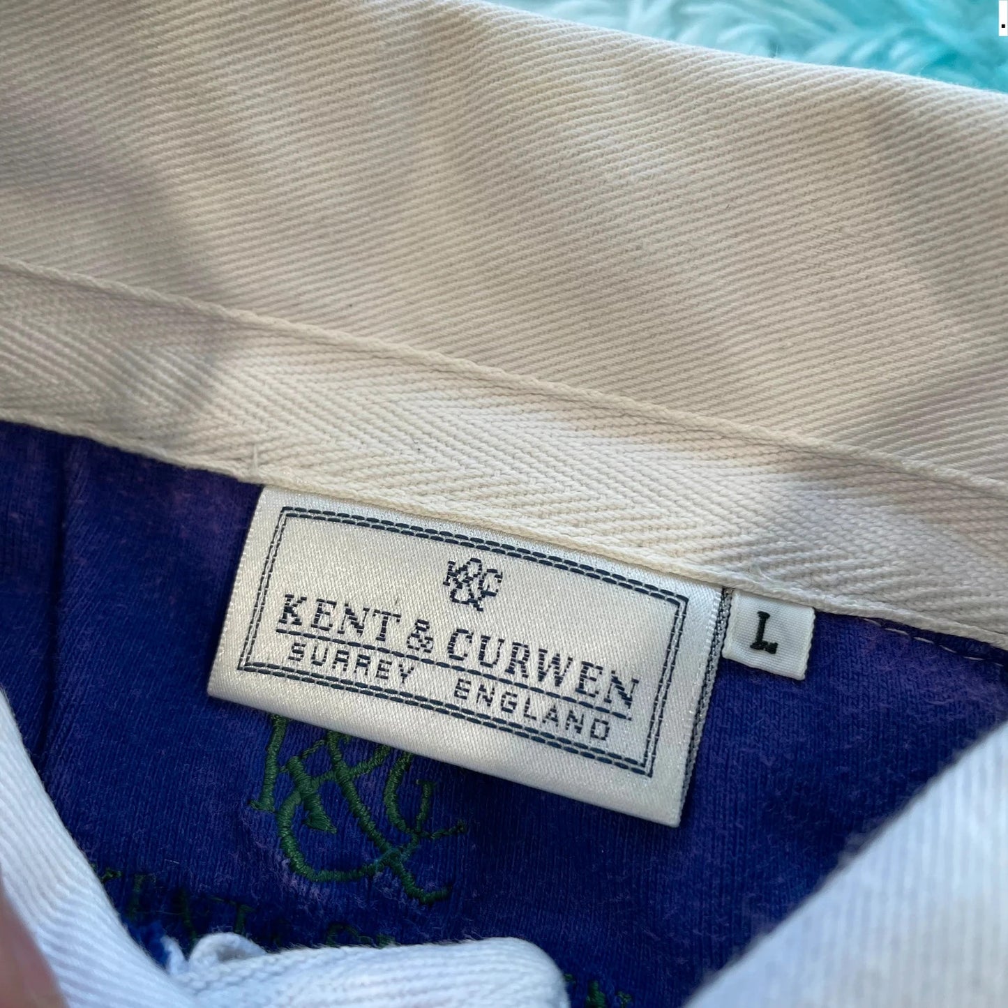 Green & Blue Striped Kent & Curwen Rugby Shirt - Large