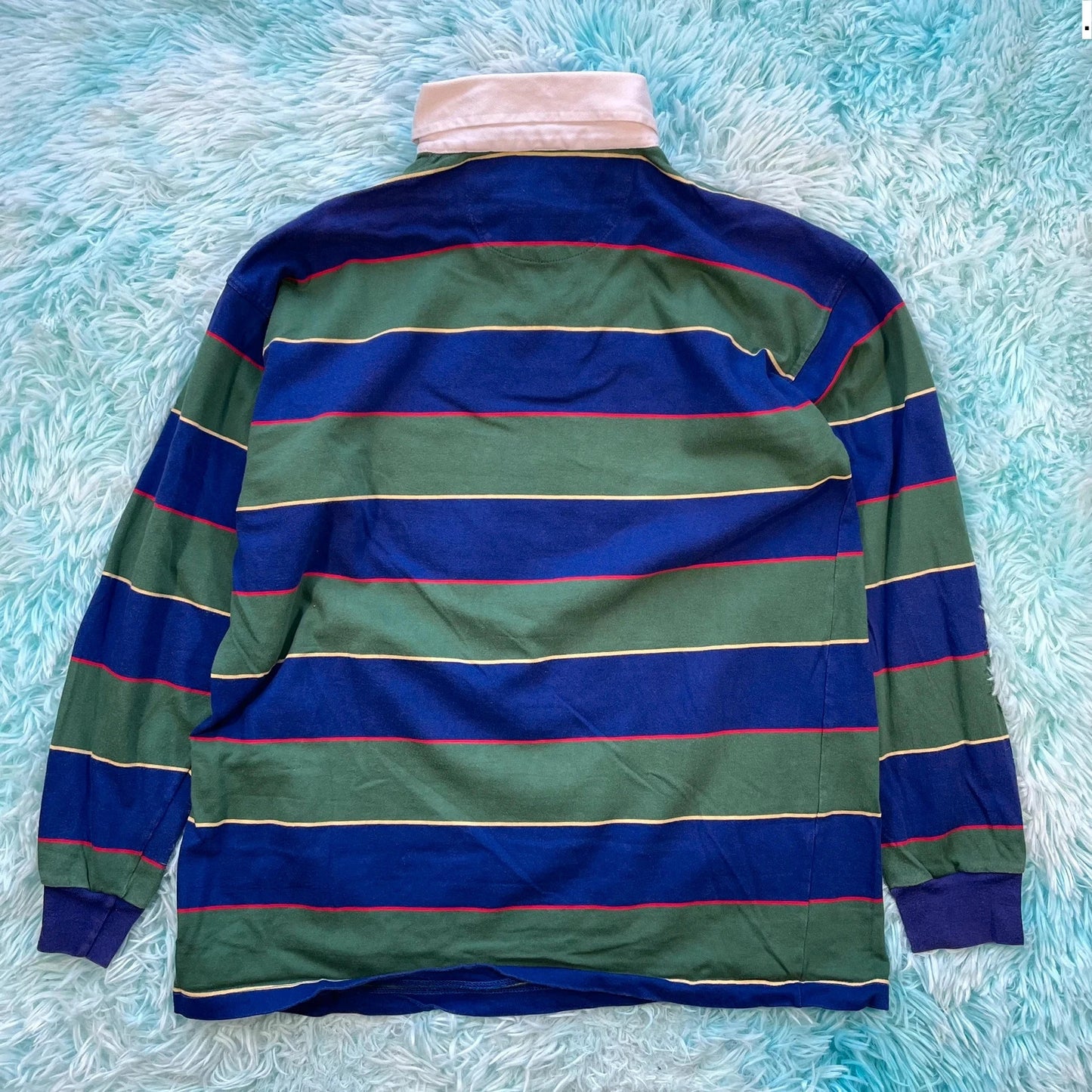 Green & Blue Striped Kent & Curwen Rugby Shirt - Large