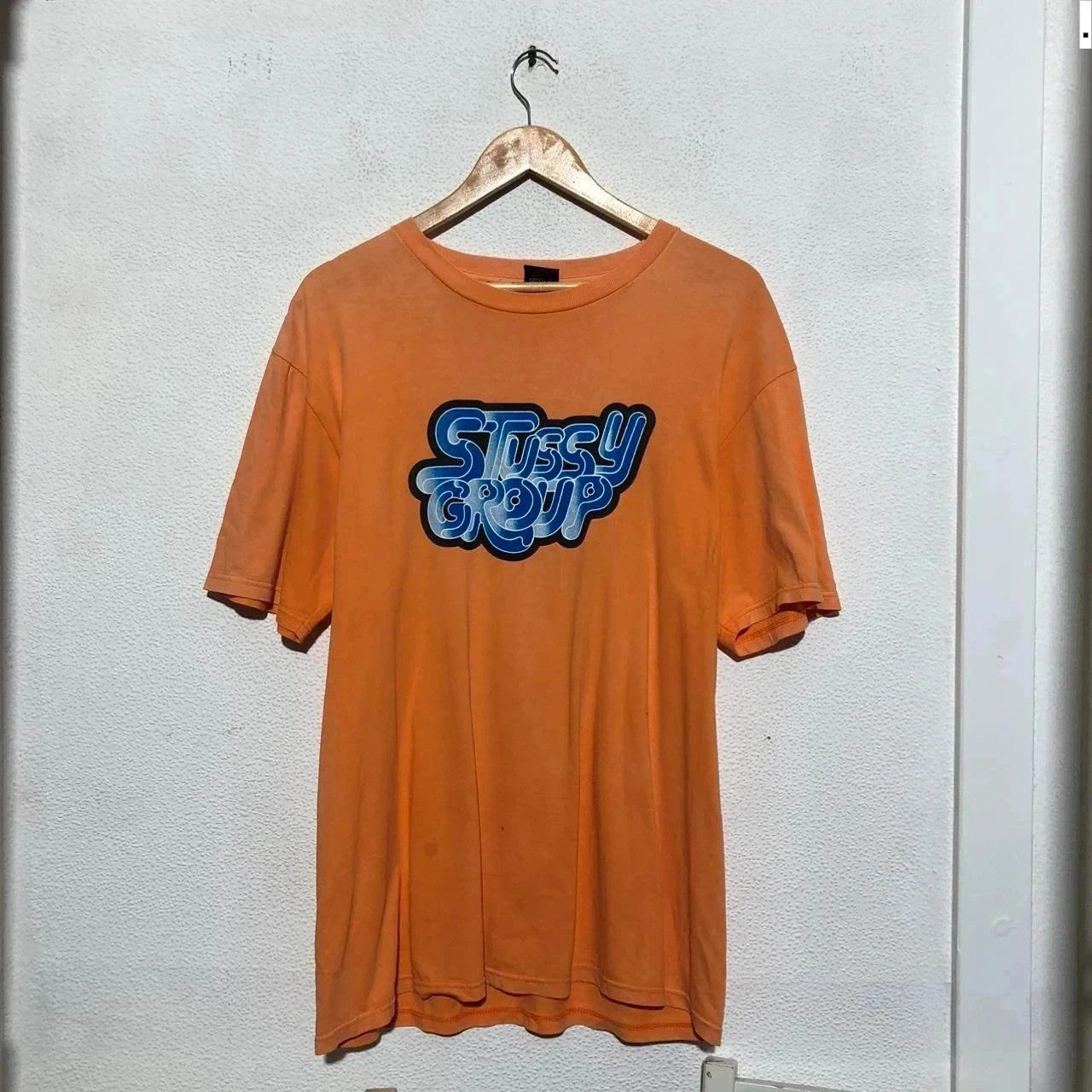 Orange Stussy T Shirt Vintage 90s made in USA - Large