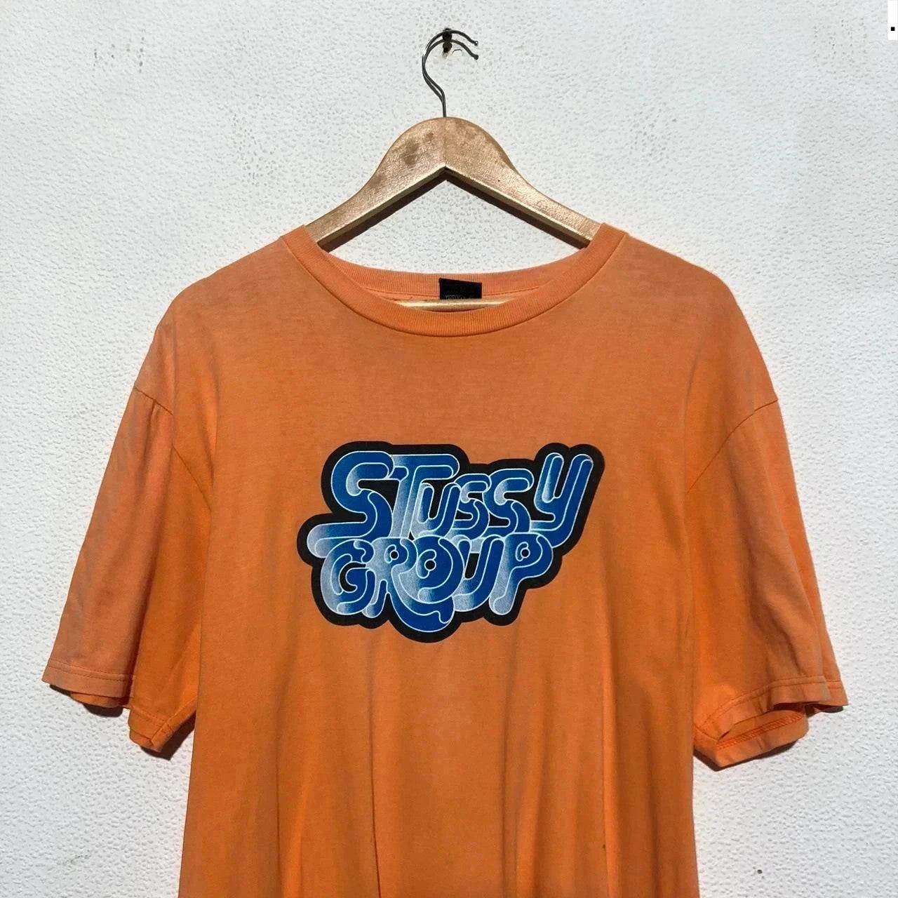 Orange Stussy T Shirt Vintage 90s made in USA - Large
