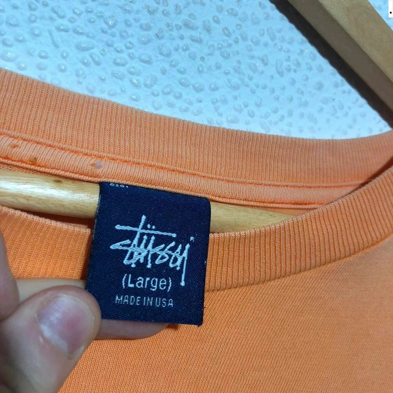 Orange Stussy T Shirt Vintage 90s made in USA - Large
