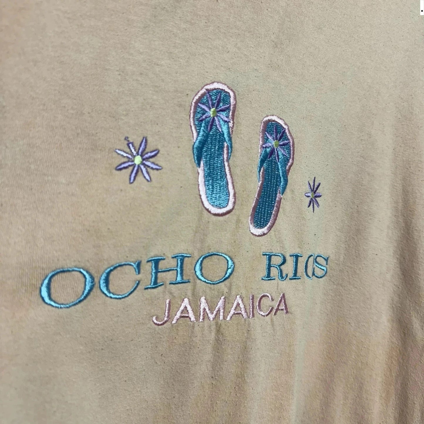 Vintage Pink Embroidered Jamaica Sandals T Shirt - XXL