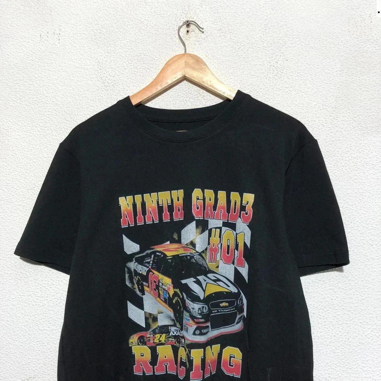 Vintage 00s Black Nascar Racing T Shirt Cat Car Graphic - Medium
