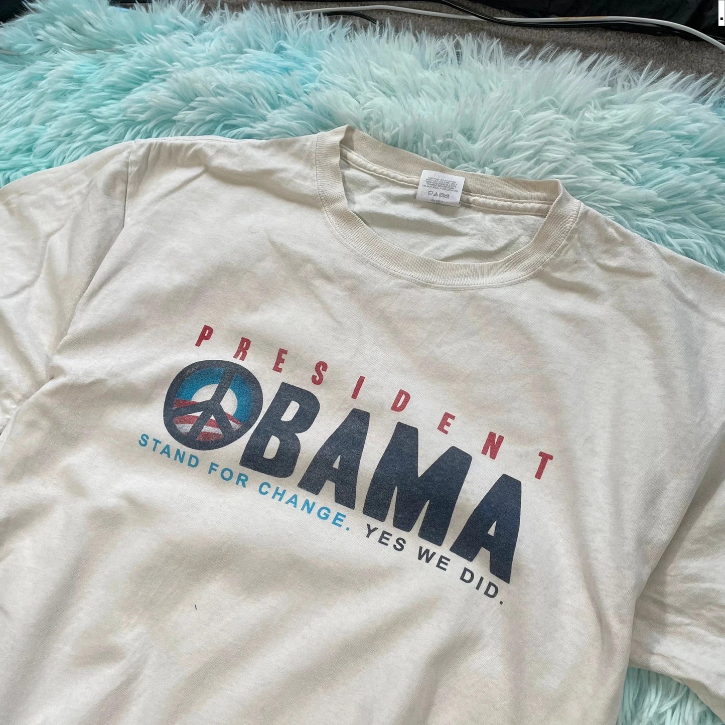 Vintage White Barack Obama Graphic T Shirt - Large