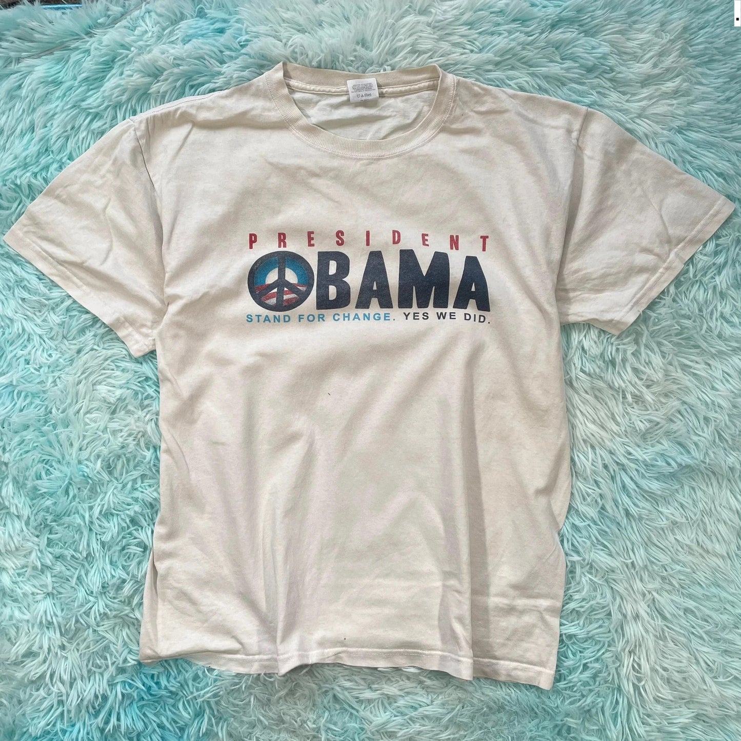 Vintage White Barack Obama Graphic T Shirt - Large