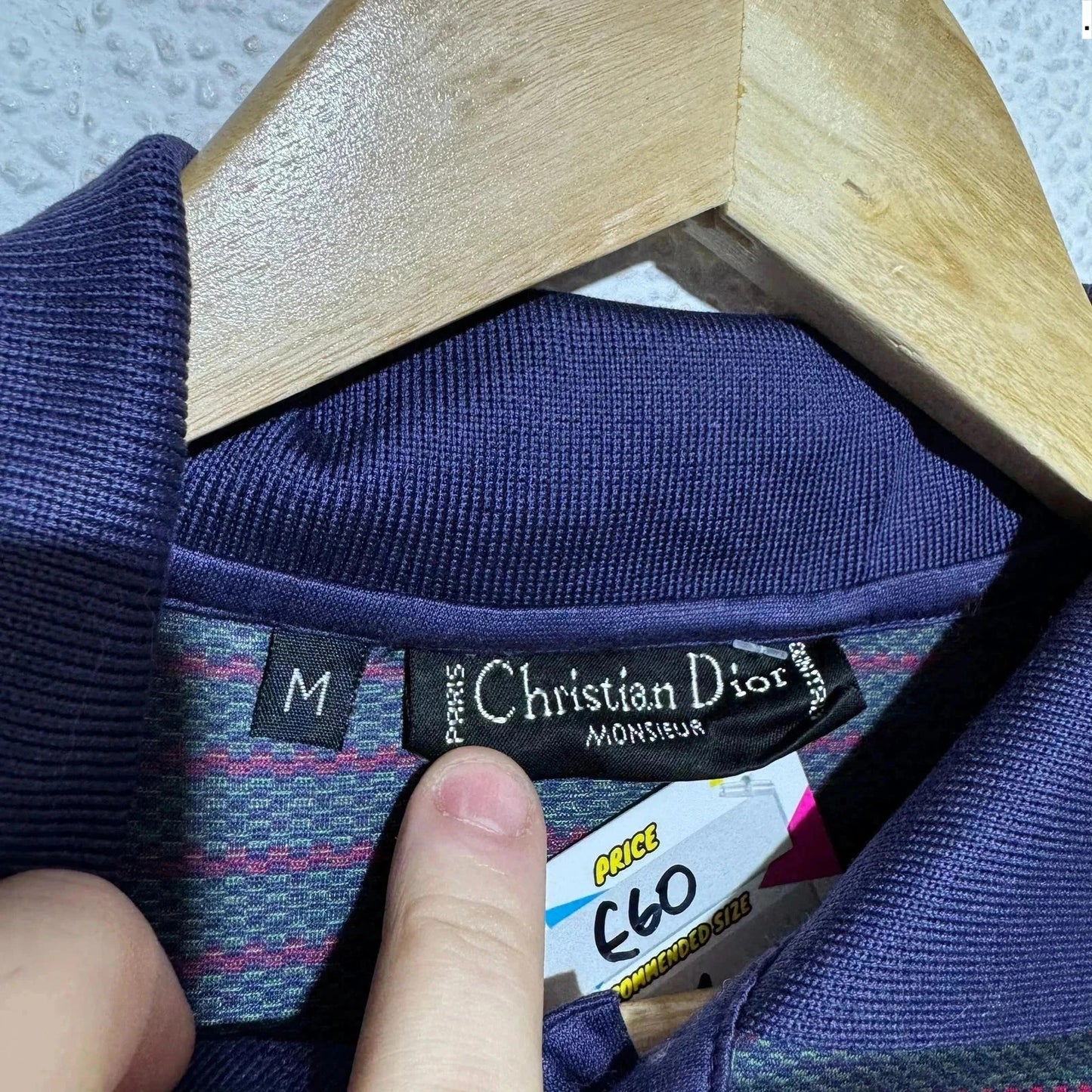 Vintage 80s Patterned Christian Dior Polo Shirt - Medium