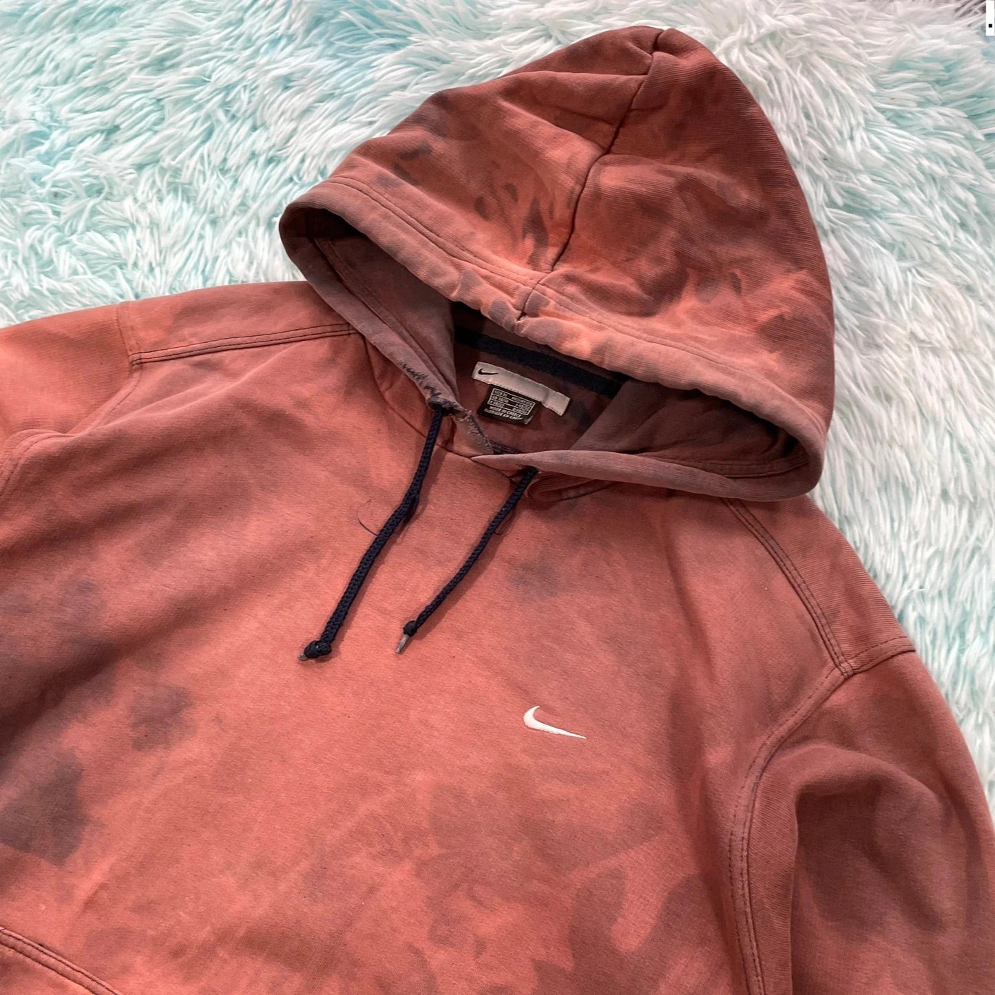 Vintage 00s Bleach Dyed Brown Nike Hoodie - Medium