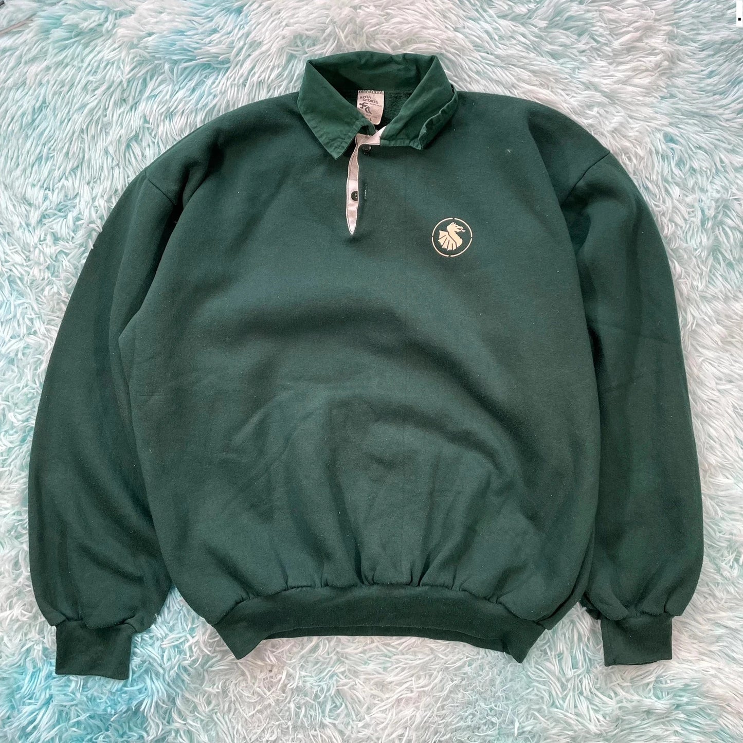 Vintage 90s Green Collared Sweatshirt Rugby - Large