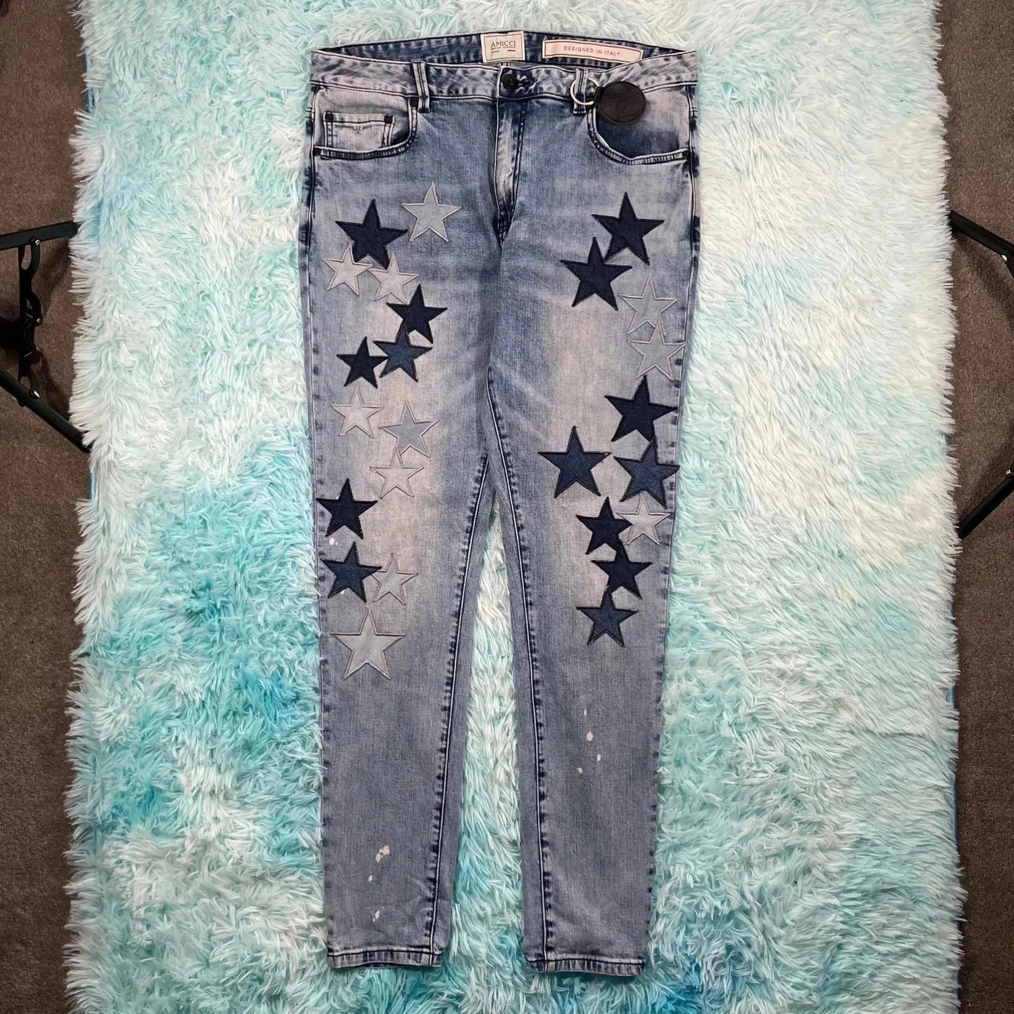 Light Blue Amicci Jeans Starred Slim Fit - 36W 32L