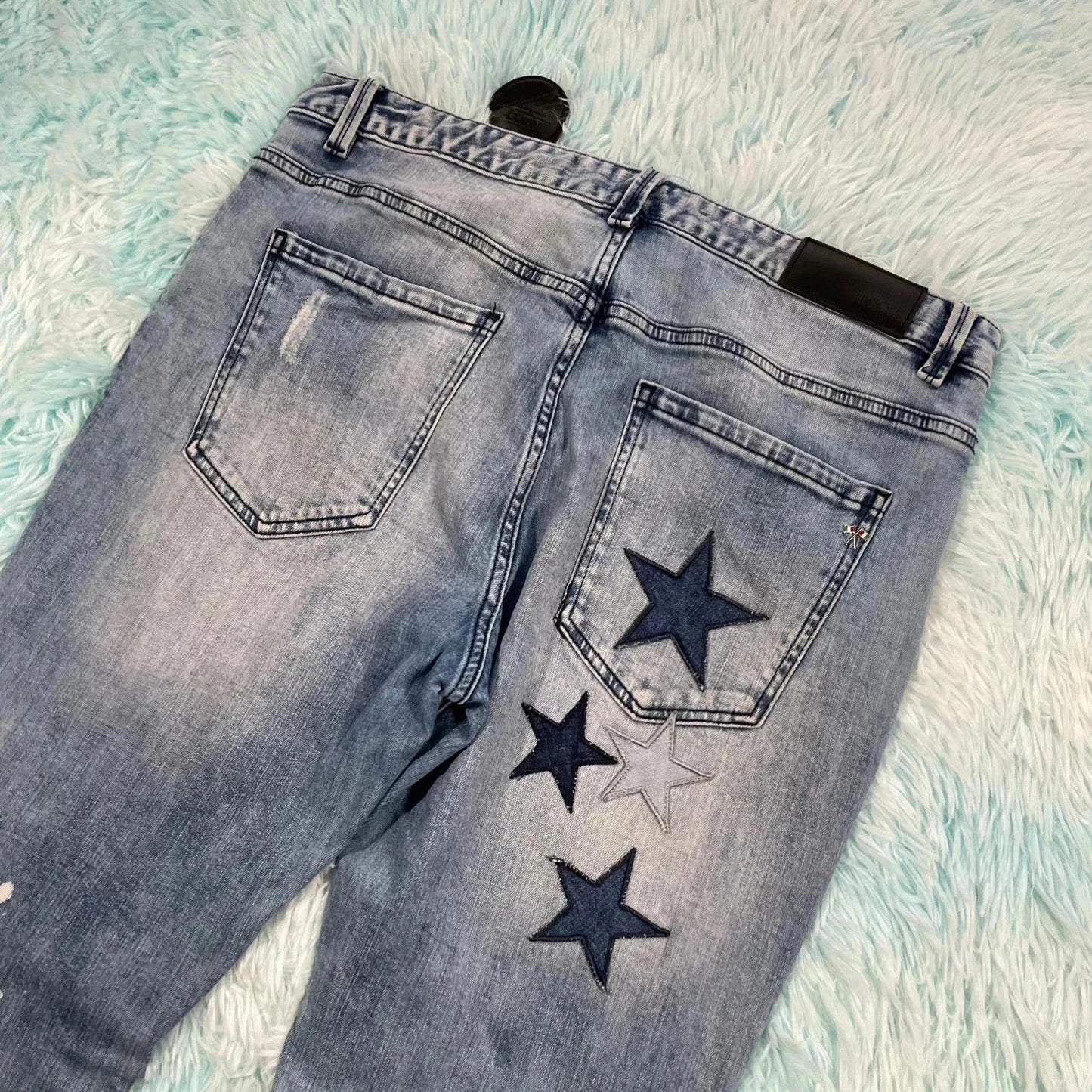 Light Blue Amicci Jeans Starred Slim Fit - 36W 32L