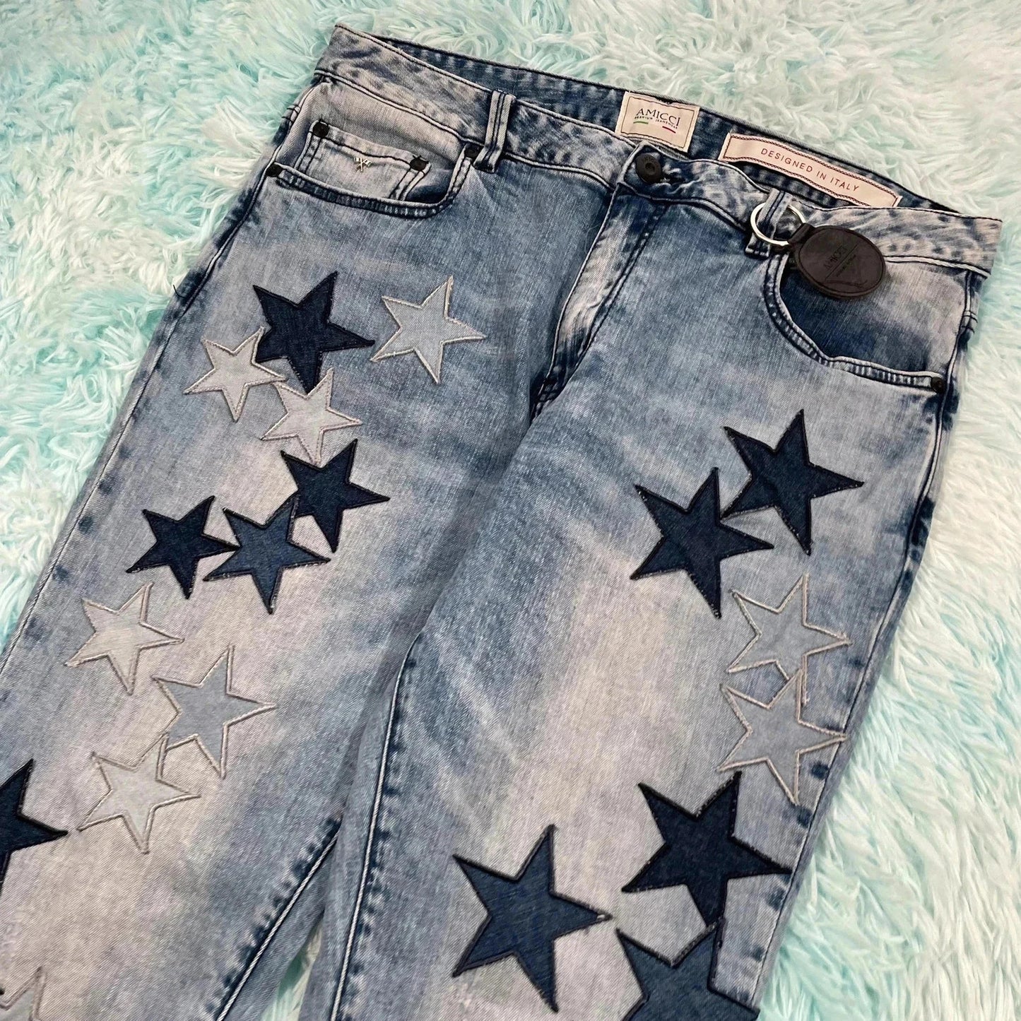 Light Blue Amicci Jeans Starred Slim Fit - 36W 32L