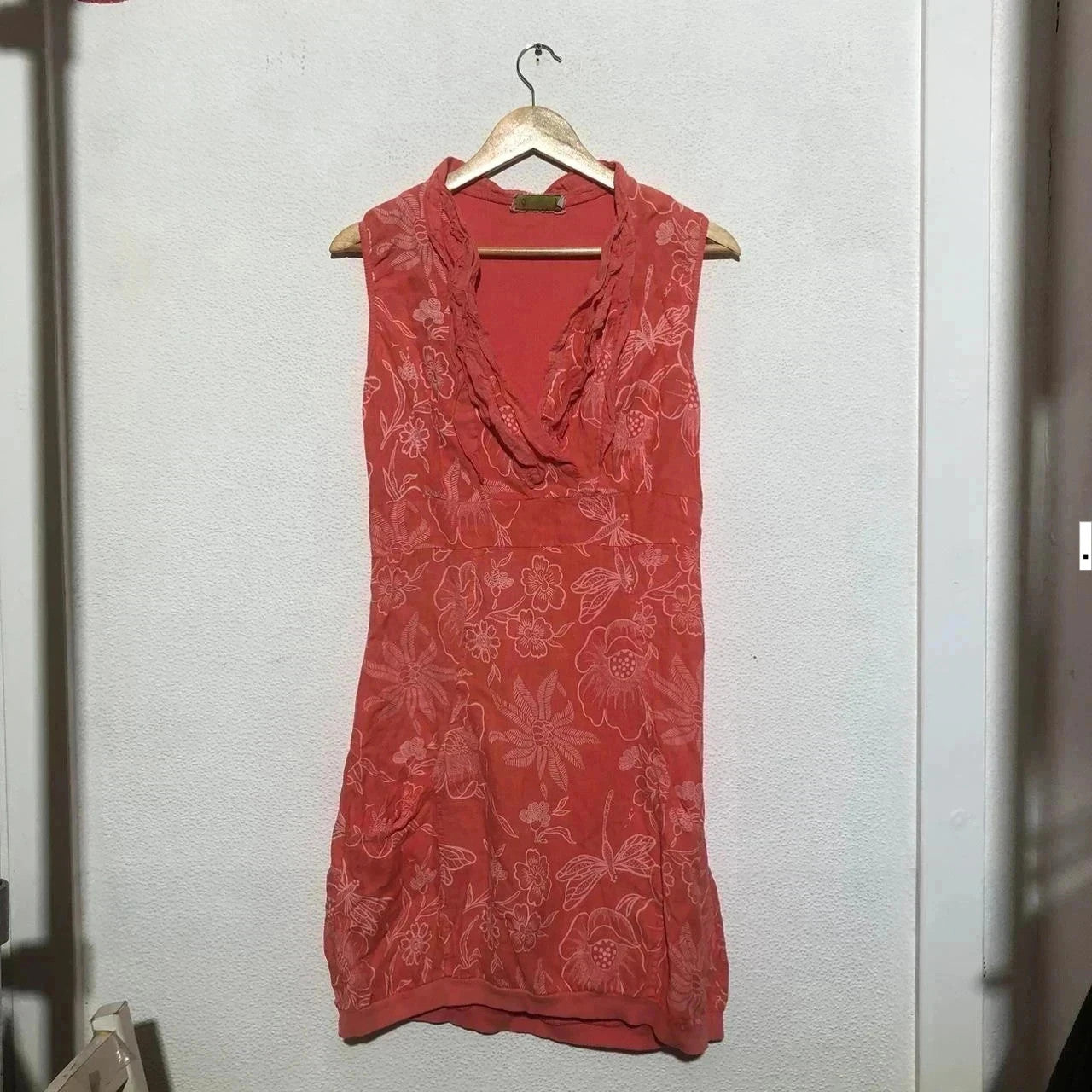 Vintage Y2K peach Floral Summer Dress made in Italy Low Cut - Medium