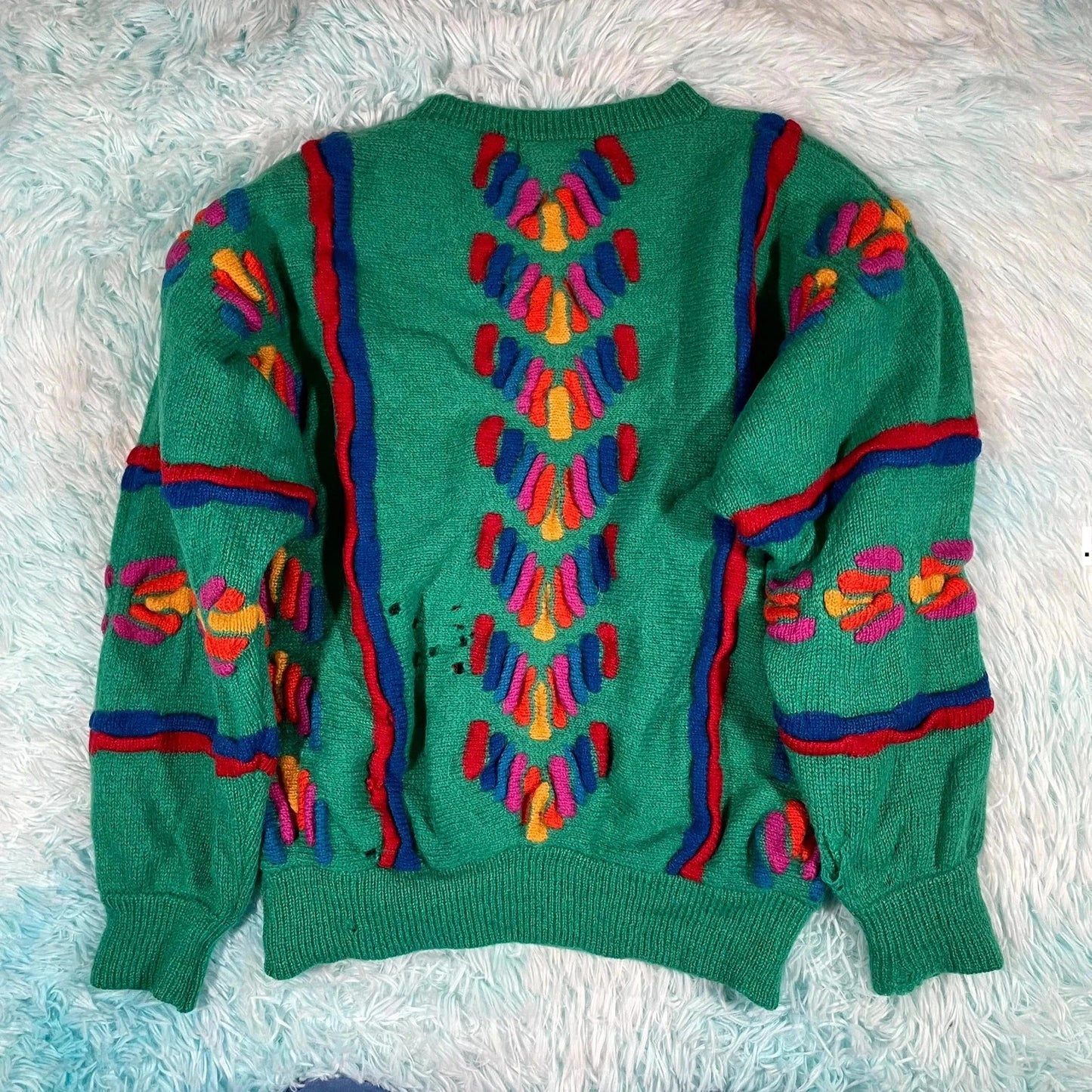 Vintage 90s Green Patterned Tulchan Knitted Jumper - Large