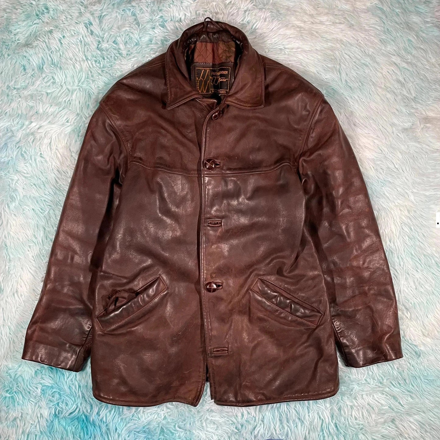 Vintage 90s Brown Leather Jacket Button Up - XS