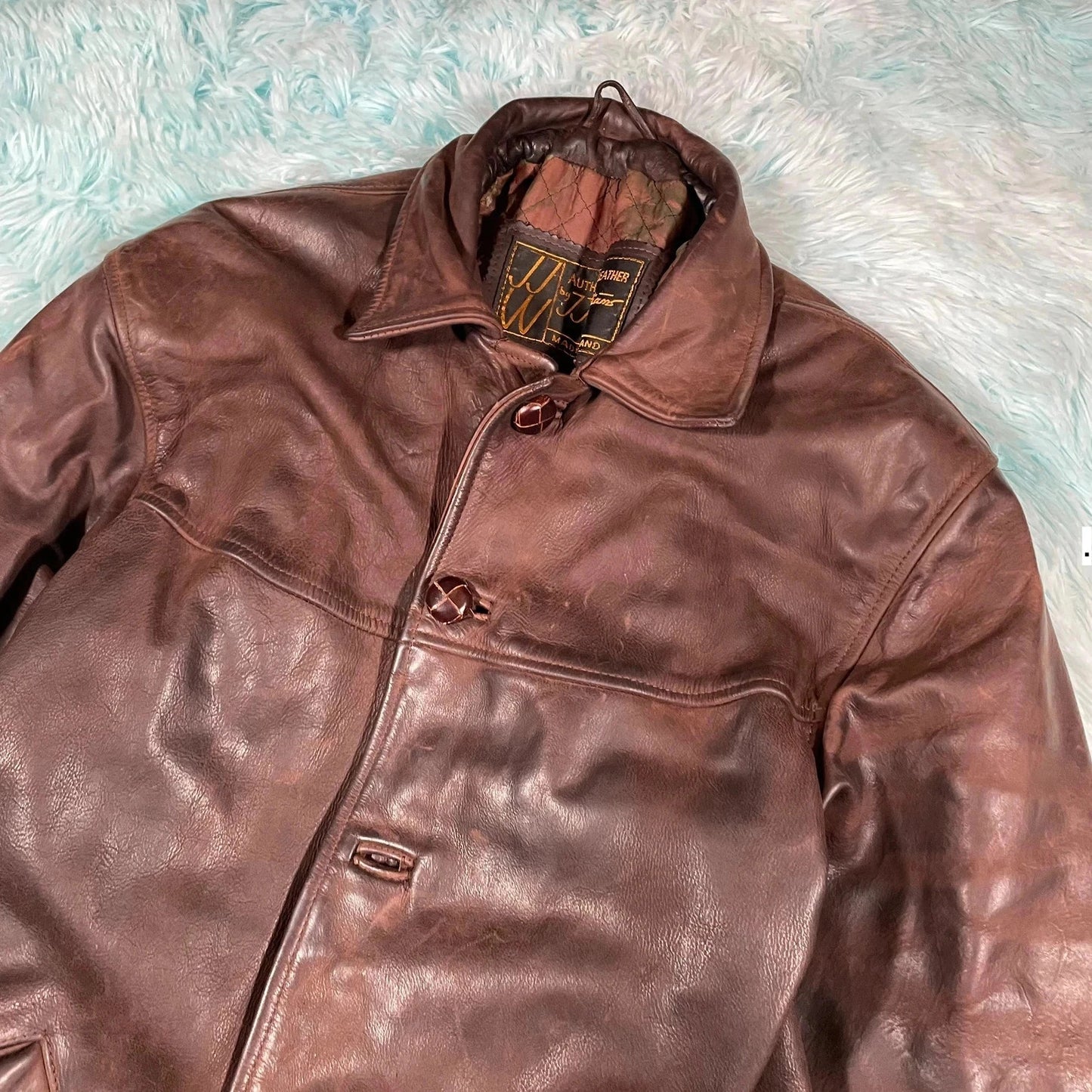 Vintage 90s Brown Leather Jacket Button Up - XS