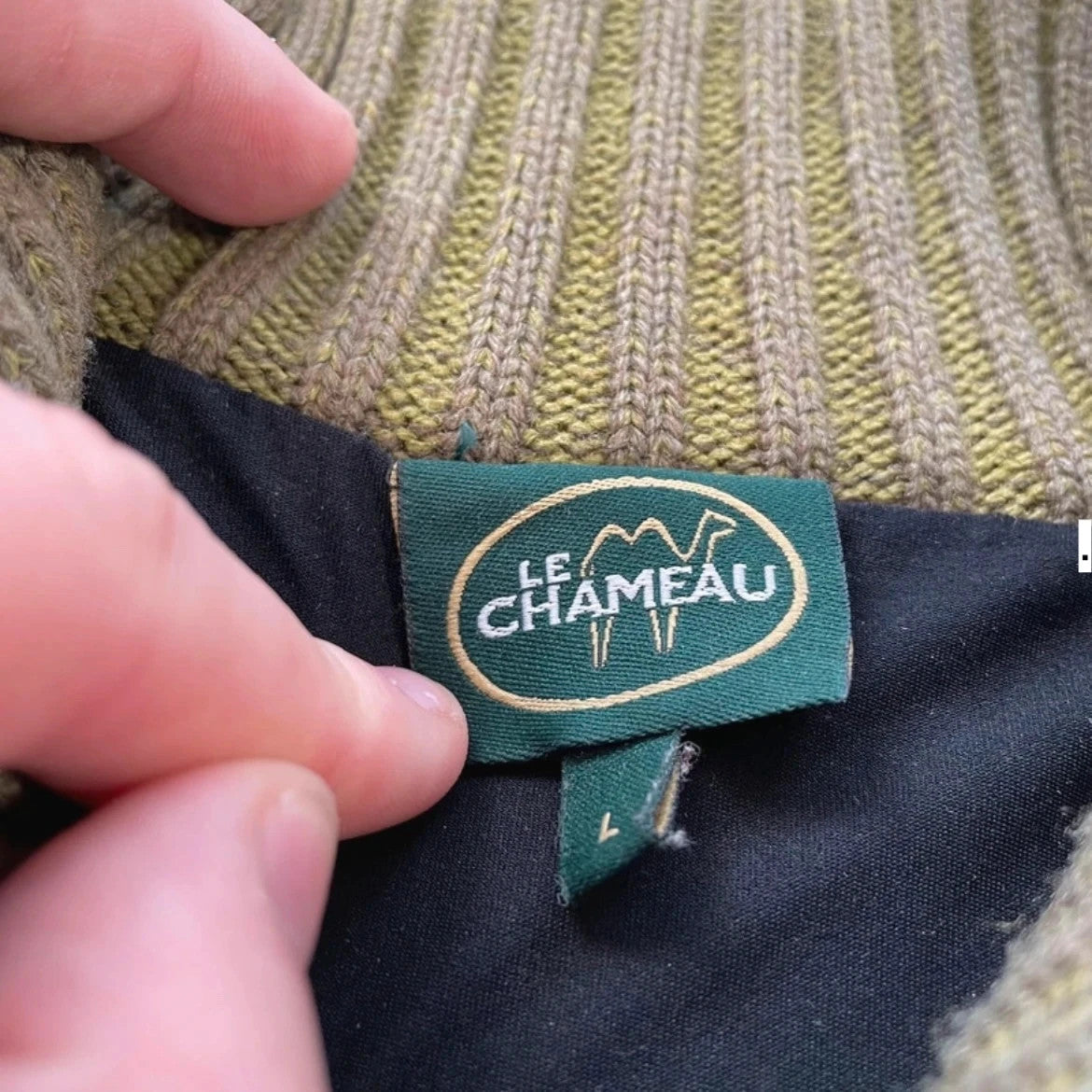Vintage Khaki Le Chameau 1/4 Zip Knitted Jumper - Large