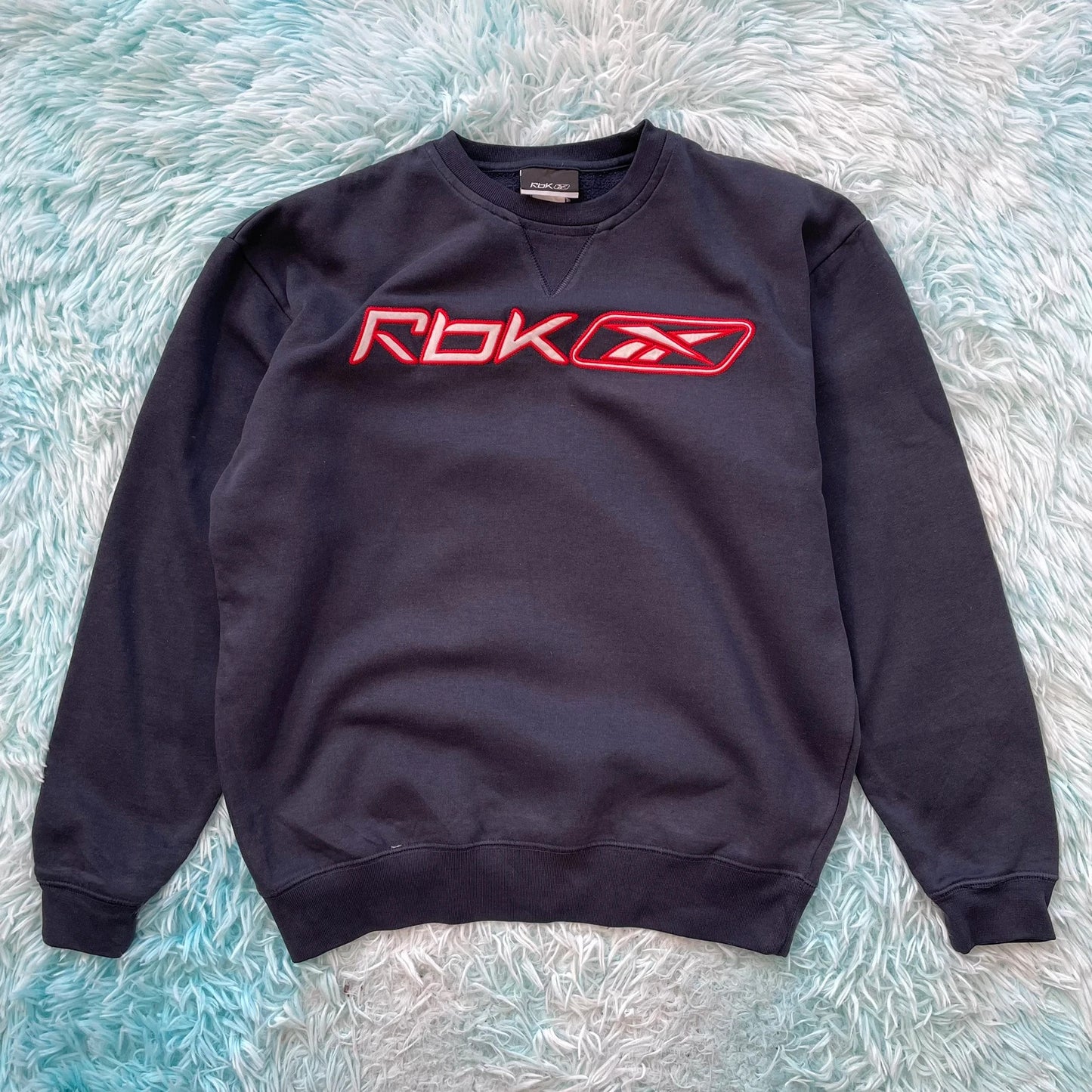 Vintage Navy Reebok Sweatshirt Spellout - XS