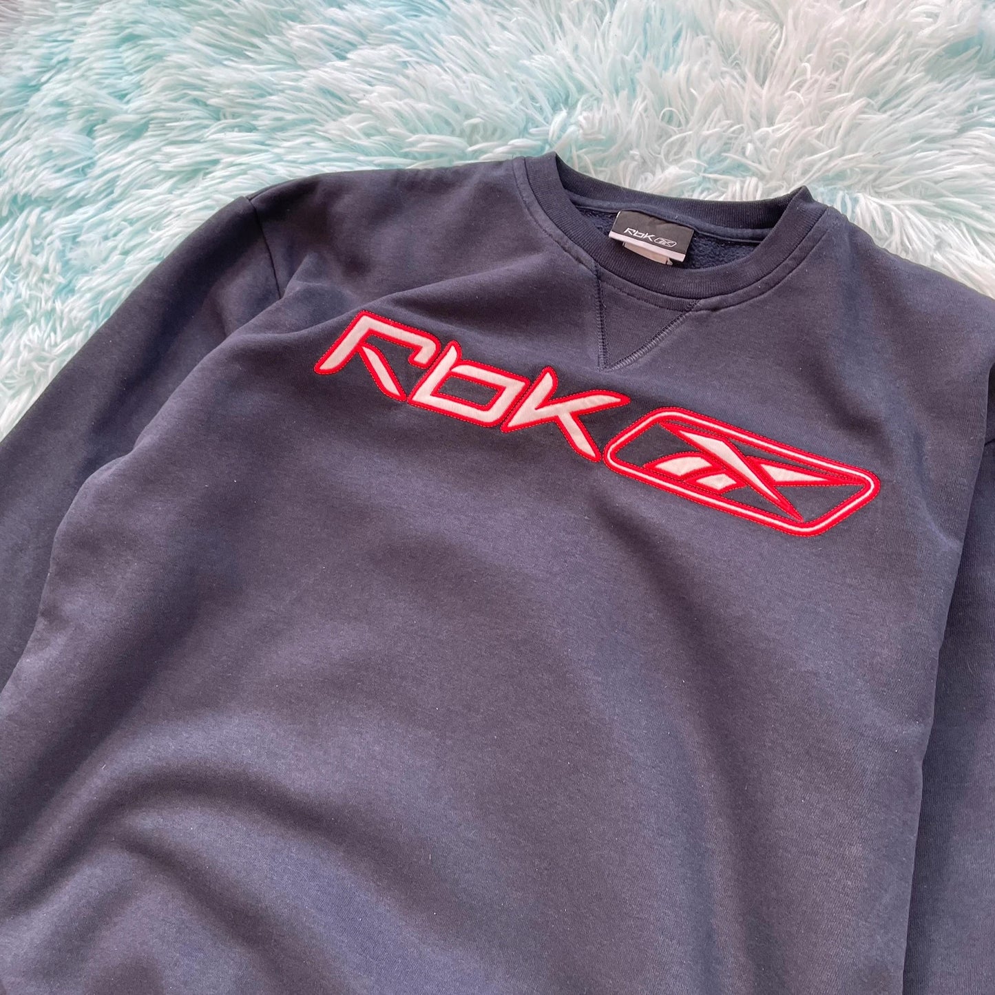 Vintage Navy Reebok Sweatshirt Spellout - XS