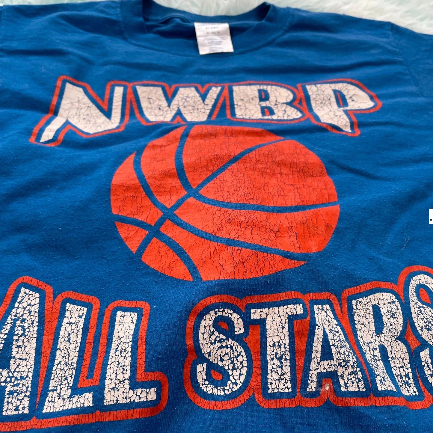 Vintage Blue Basketball Cropped Graphic T Shirt - Small