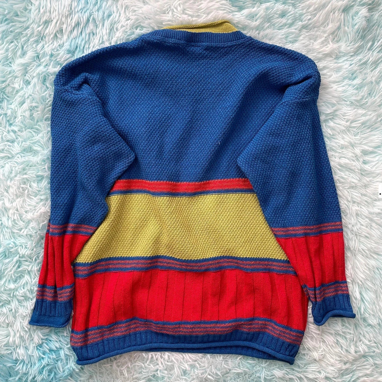 Vintage 90s Blue & Green Sweater Shop Knitted Jumper - Large