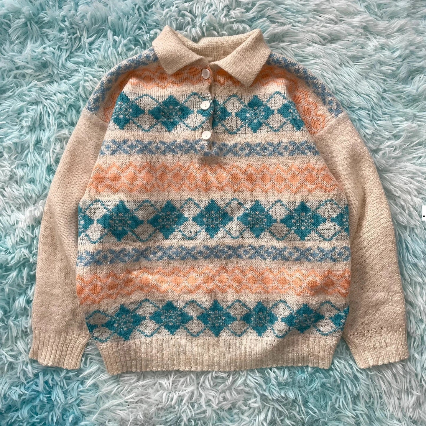 Vintage 90s Patterned Collared Grandma Jumper - Size 10