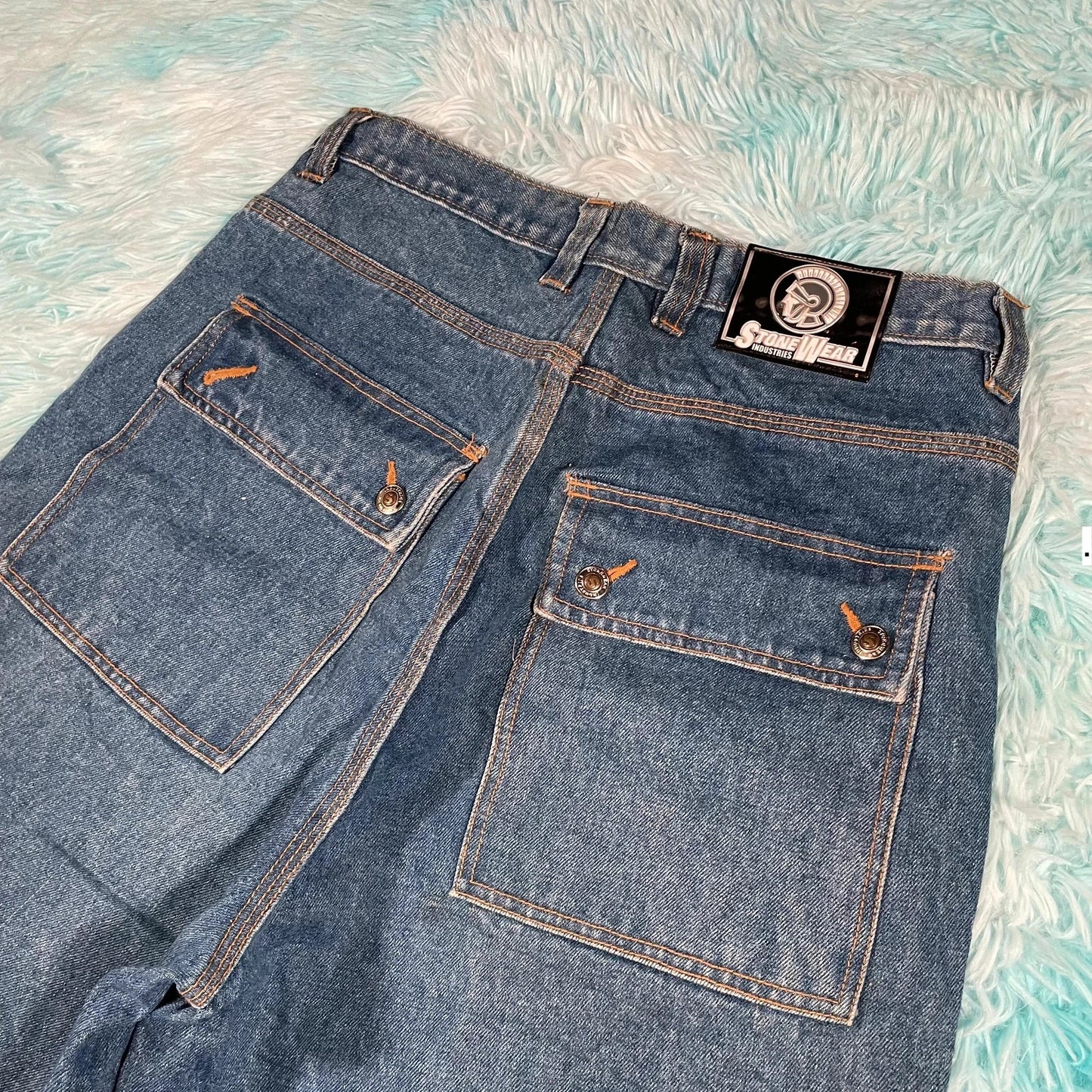 Vintage 90s Stonewear Cargo Jean Shorts Jorts - 32W
