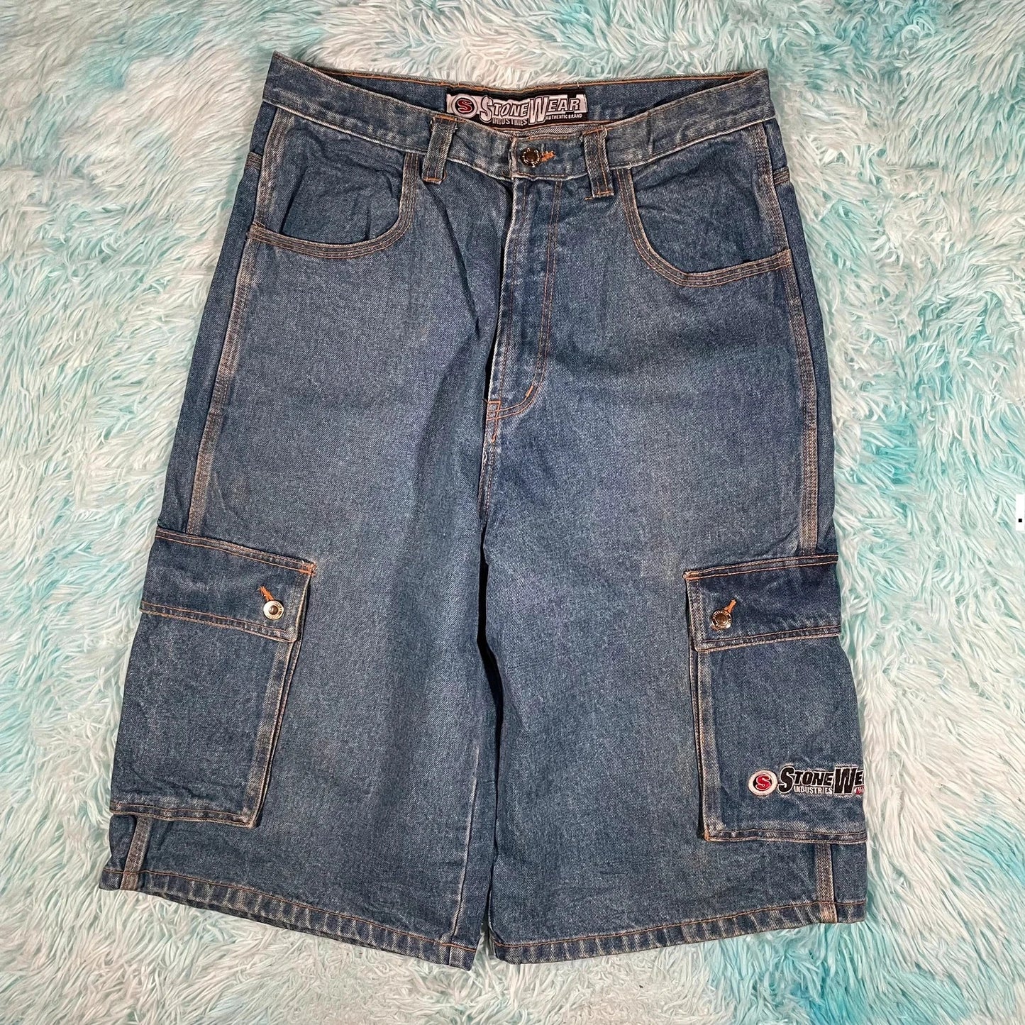 Vintage 90s Stonewear Cargo Jean Shorts Jorts - 32W