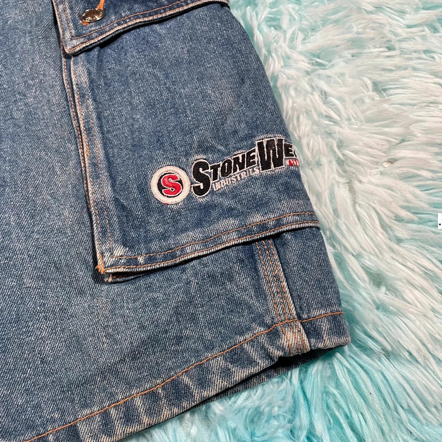 Vintage 90s Stonewear Cargo Jean Shorts Jorts - 32W
