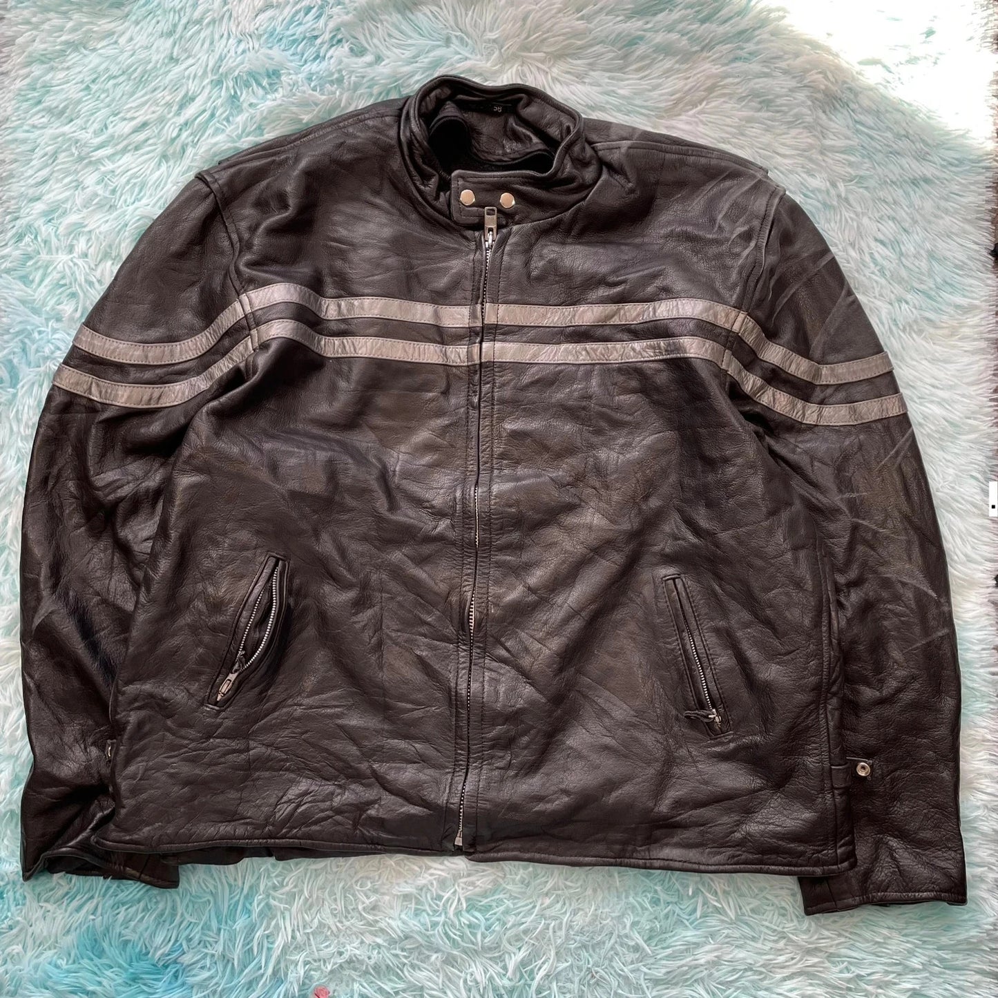 Vintage 90s Heavyweight Leather Biker Jacket - XXL