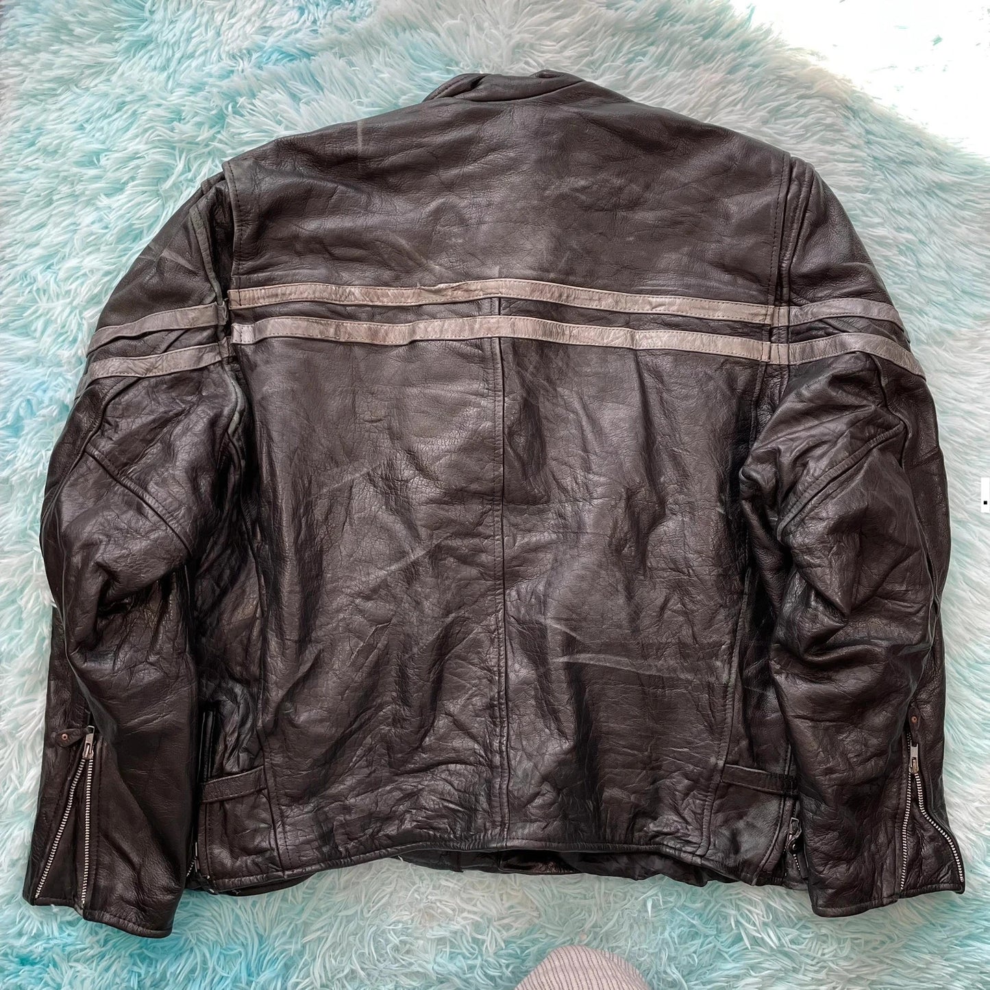 Vintage 90s Heavyweight Leather Biker Jacket - XXL