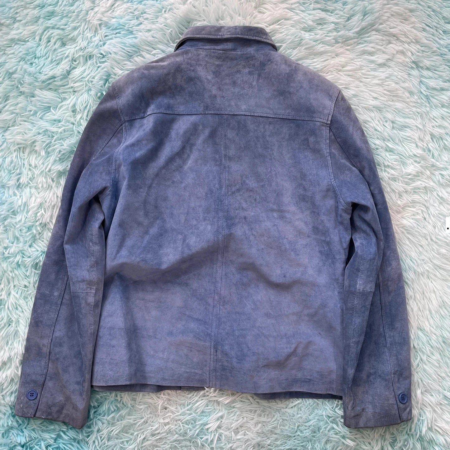 Vintage 90s Blue Suede Leather Blazer - Size 18