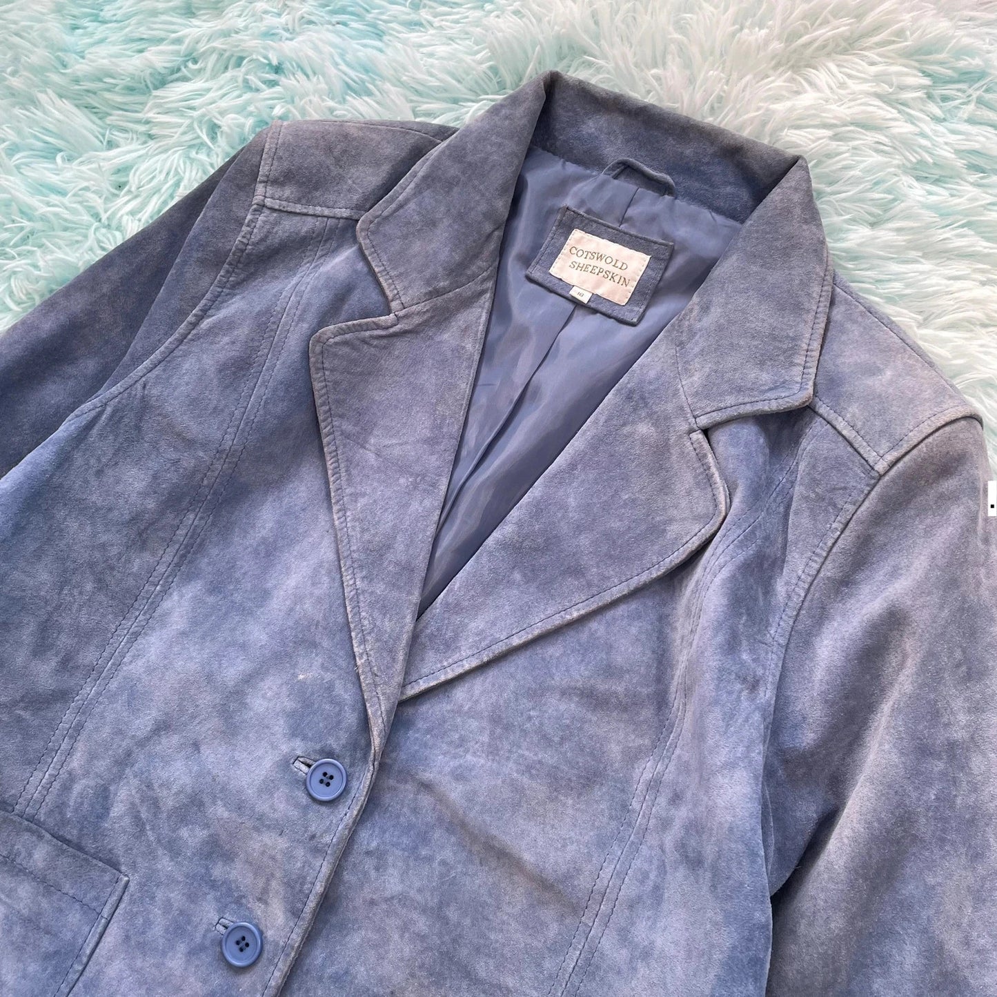 Vintage 90s Blue Suede Leather Blazer - Size 18