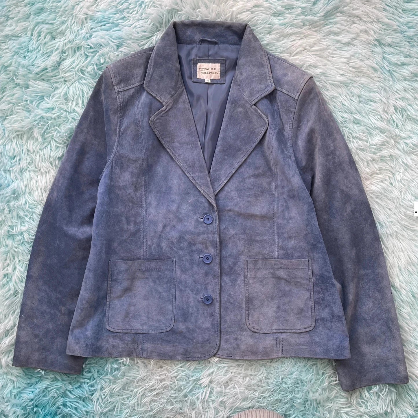 Vintage 90s Blue Suede Leather Blazer - Size 18