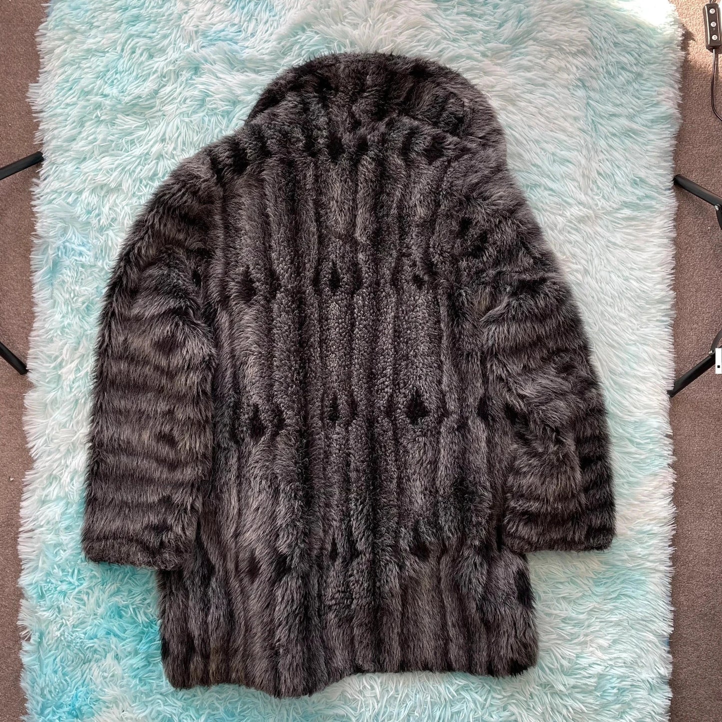 Vintage 90s Grey Faux Fur Jacket - Small