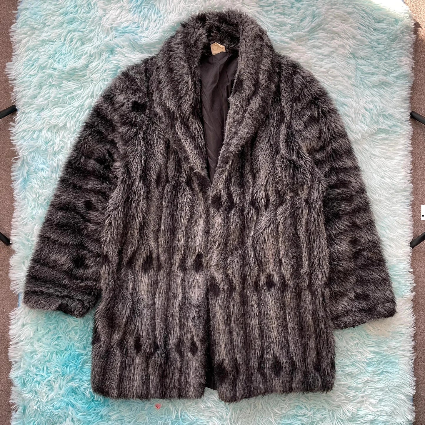 Vintage 90s Grey Faux Fur Jacket - Small