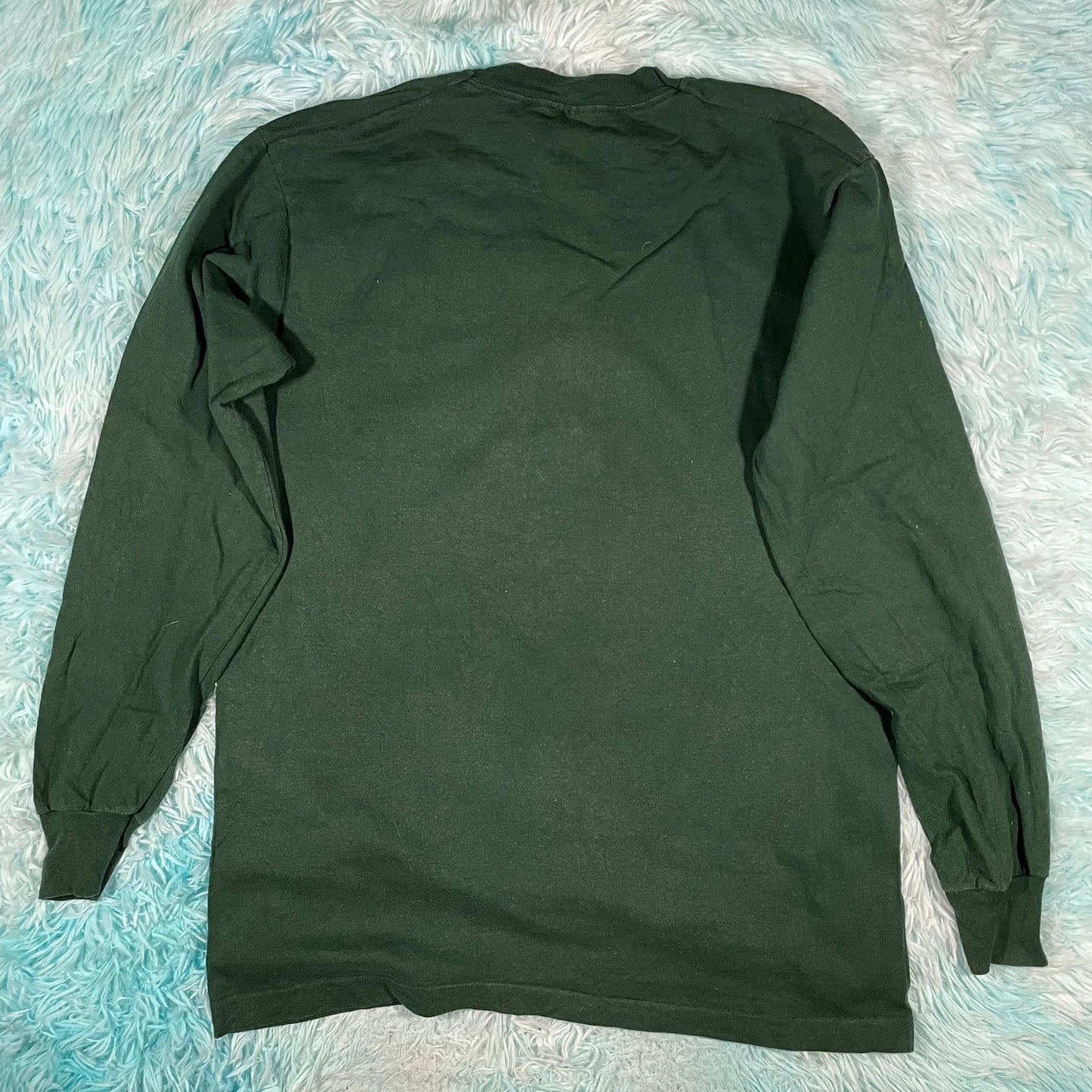 Vintage 90s Dark Green Long Sleeve Graphic T Shirt - Largw
