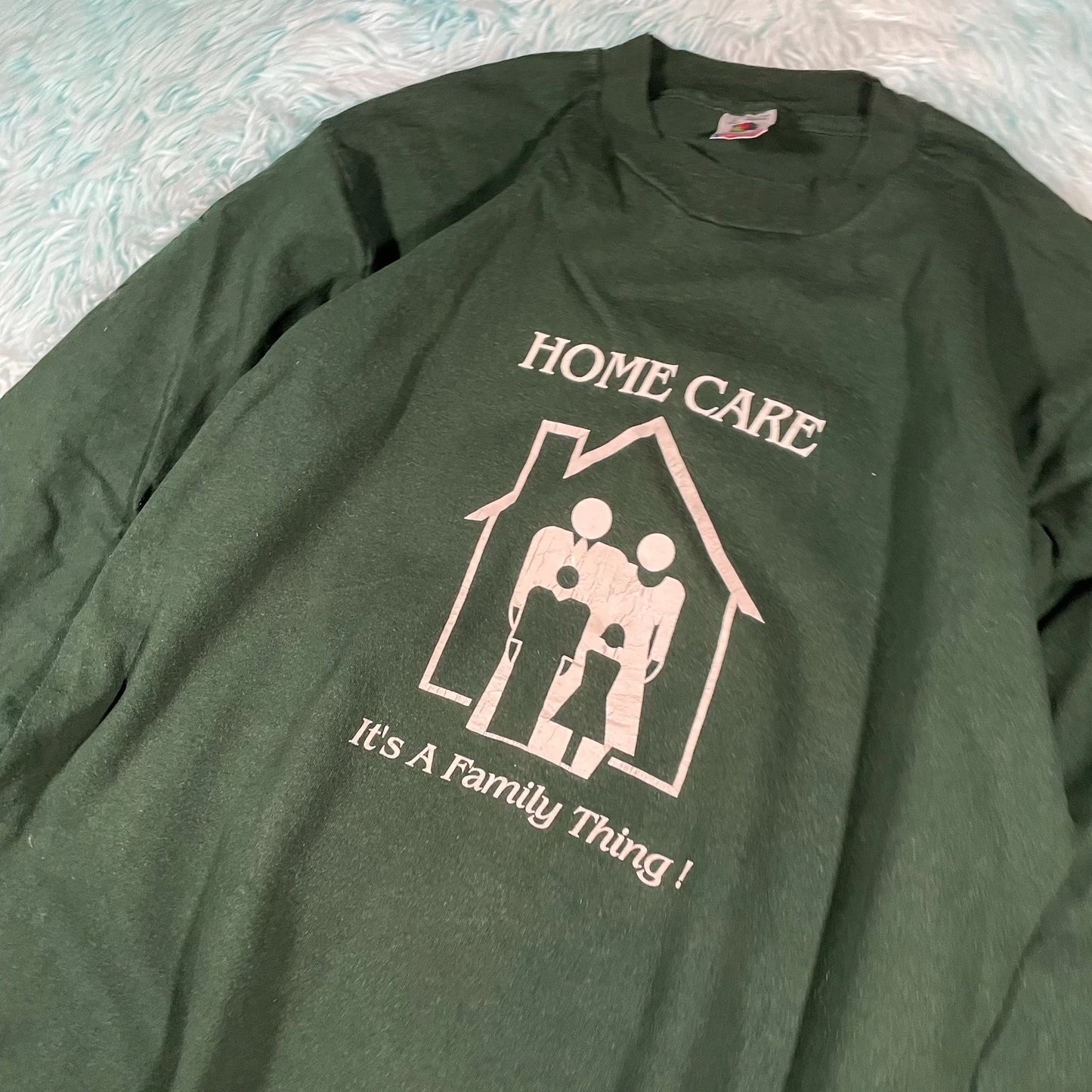 Vintage 90s Dark Green Long Sleeve Graphic T Shirt - Largw