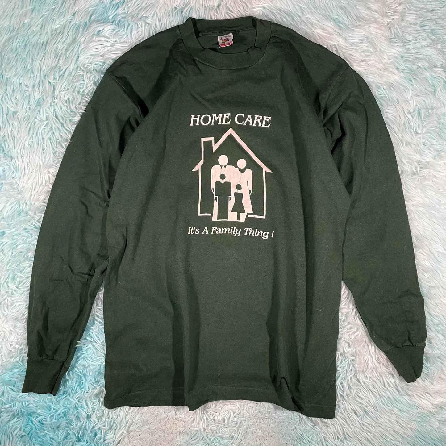 Vintage 90s Dark Green Long Sleeve Graphic T Shirt - Largw