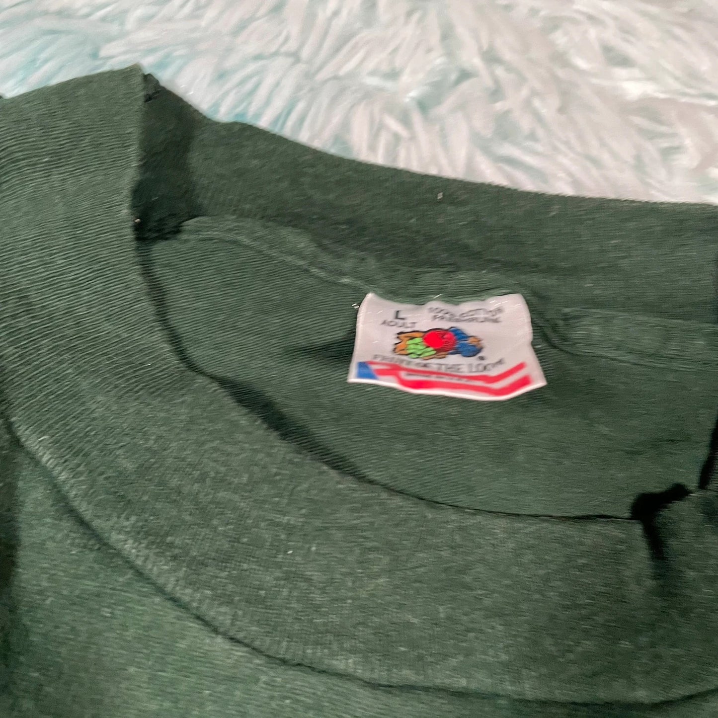 Vintage 90s Dark Green Long Sleeve Graphic T Shirt - Largw