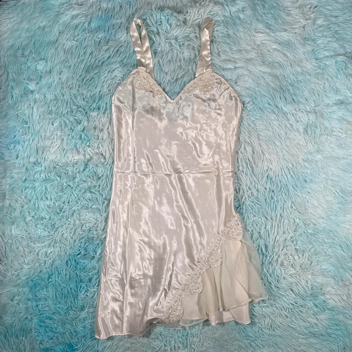 Vintage 90s White Silk Slip Dress - Size 10