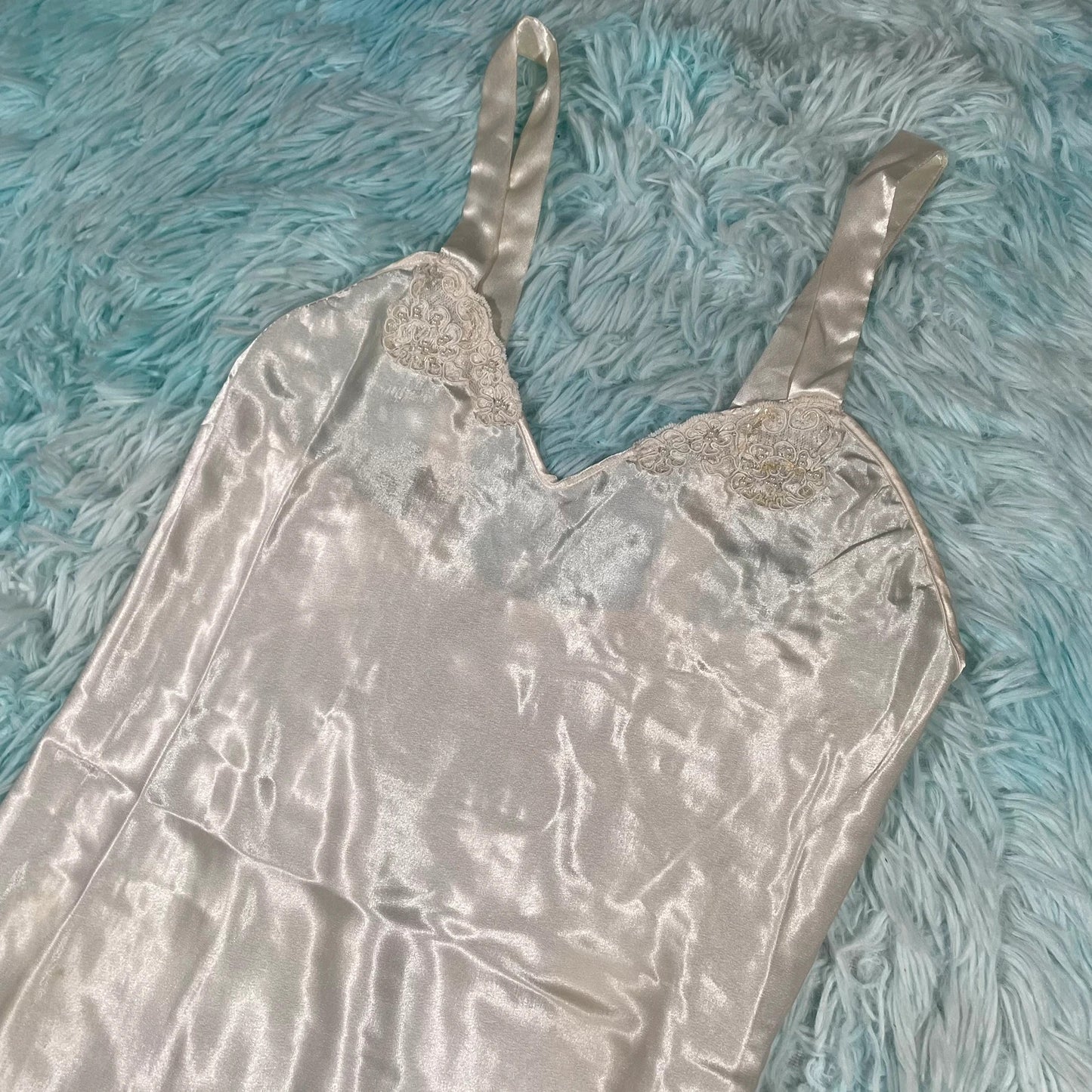 Vintage 90s White Silk Slip Dress - Size 10