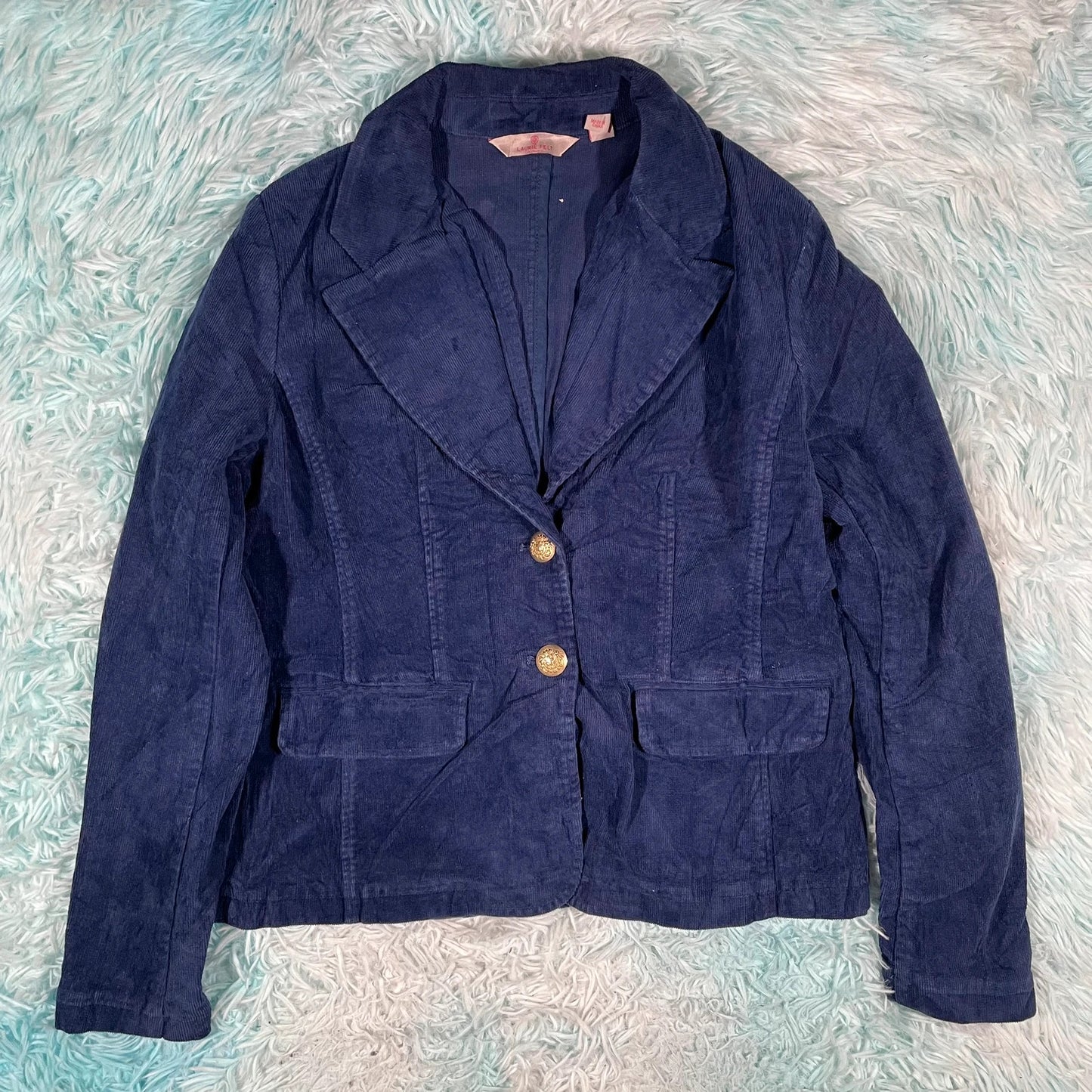 Vintage 00s Blue Corduroy Blazer Jacket - Size 12