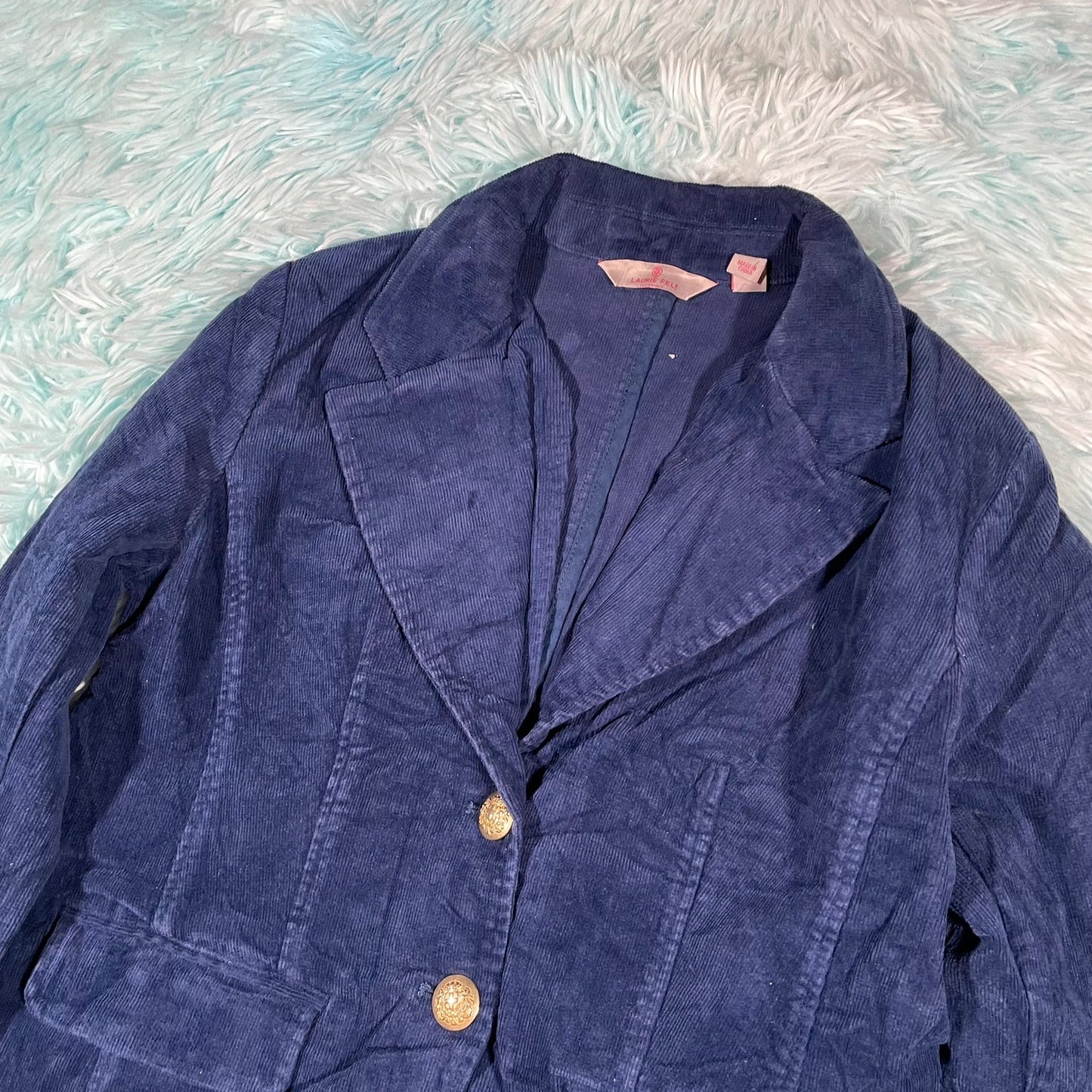 Vintage 00s Blue Corduroy Blazer Jacket - Size 12