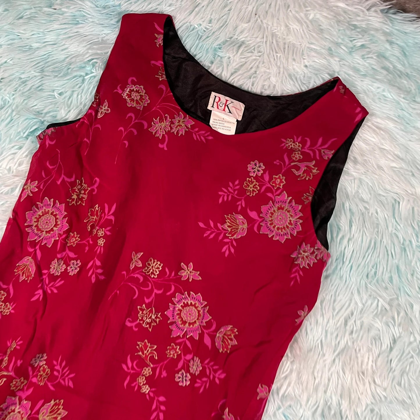 Vintage 90s Pink Floral Rayon Dress - Large