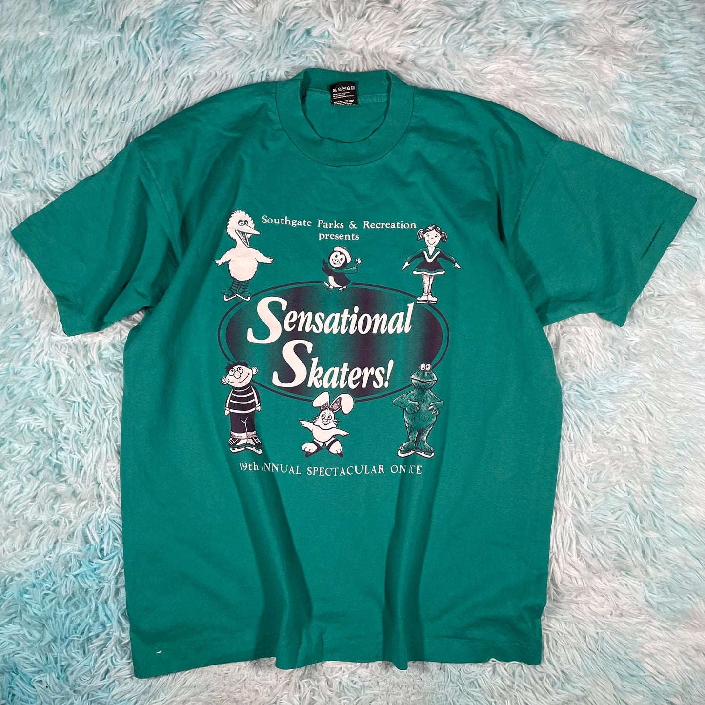Vintage 90s Turquoise Ice Skating Graphic T Shirt - XL