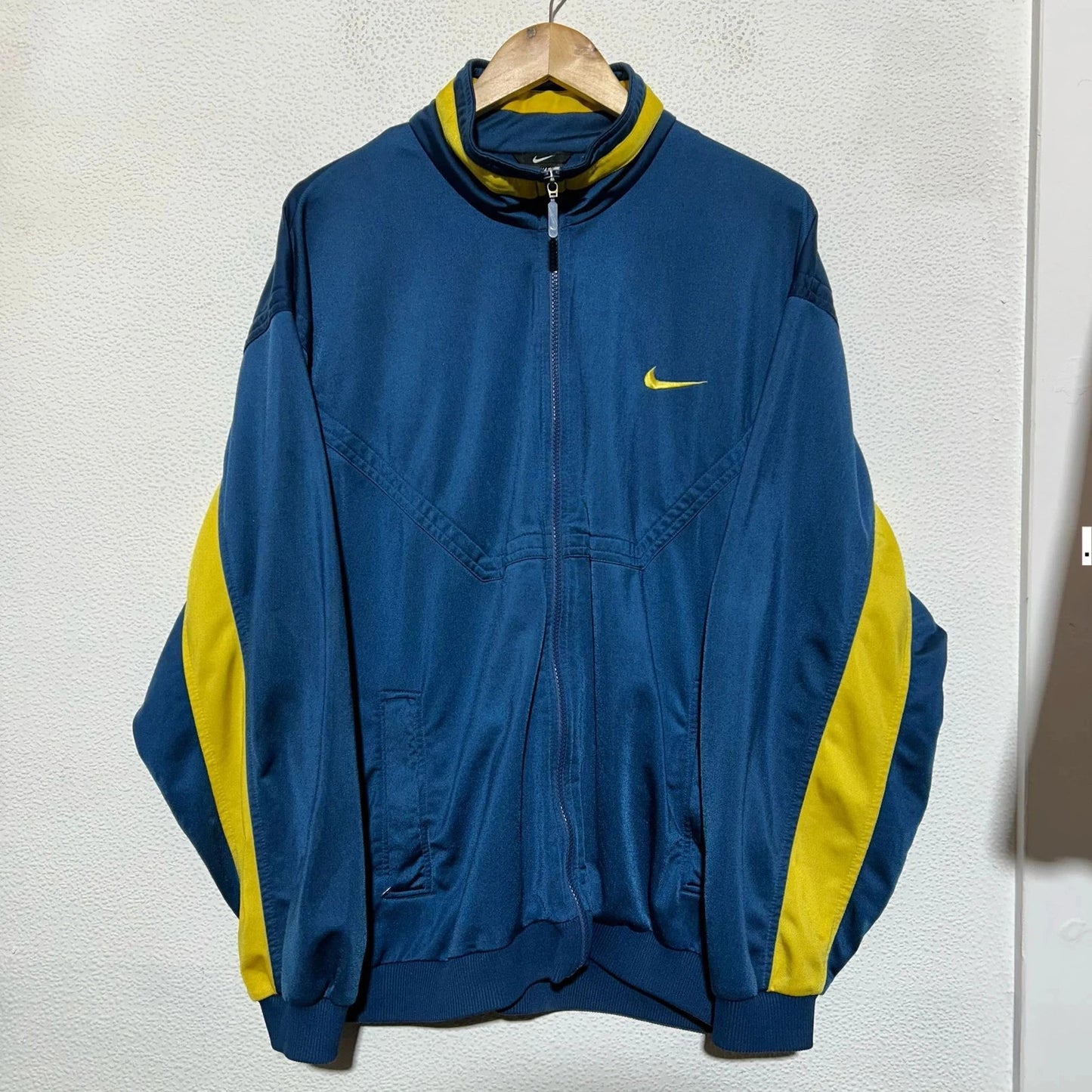 Vintage 90s Navy & Yellow Nike Track Jacket Spellout - XL