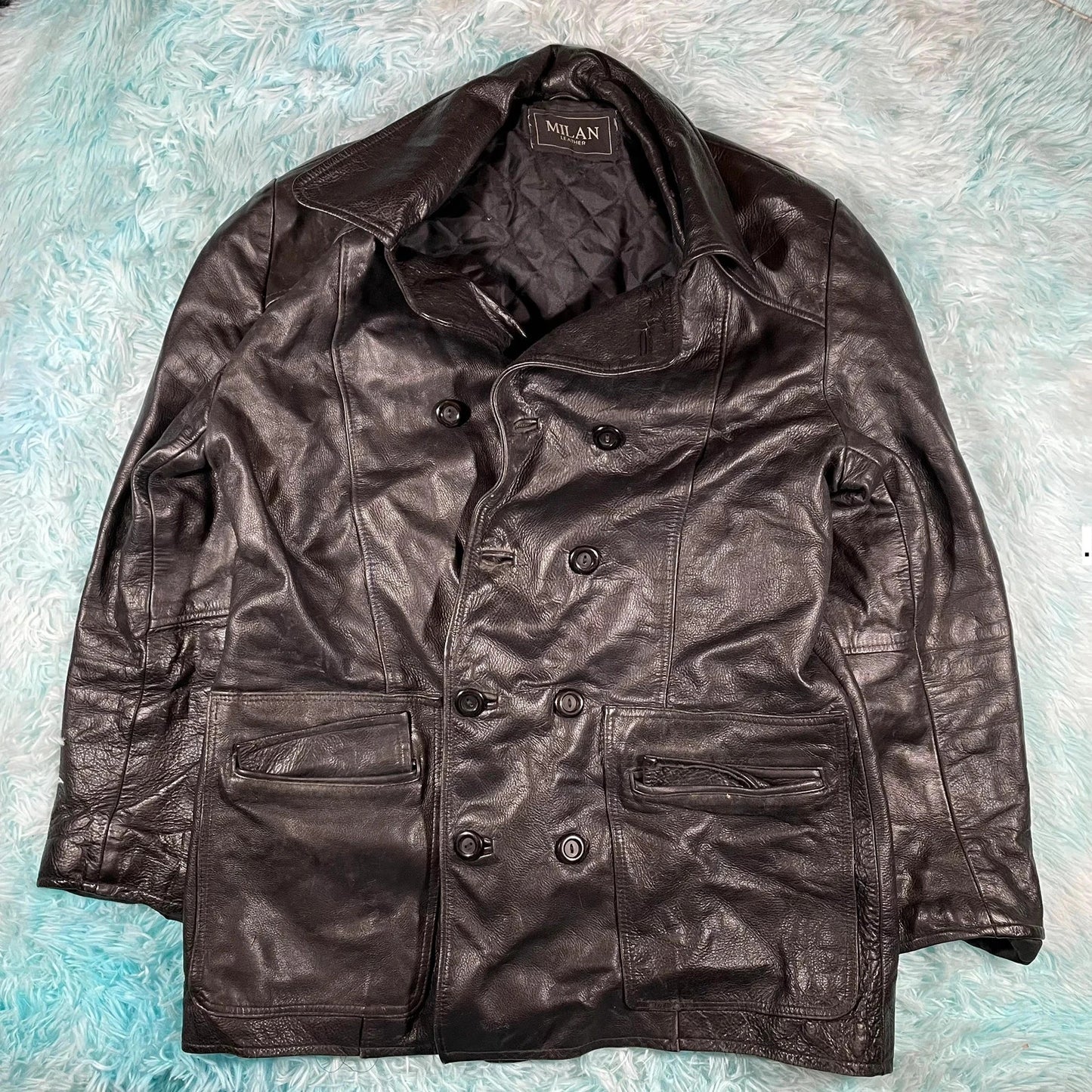 Vintage Black Milan Leather Jacket Button Up - Large