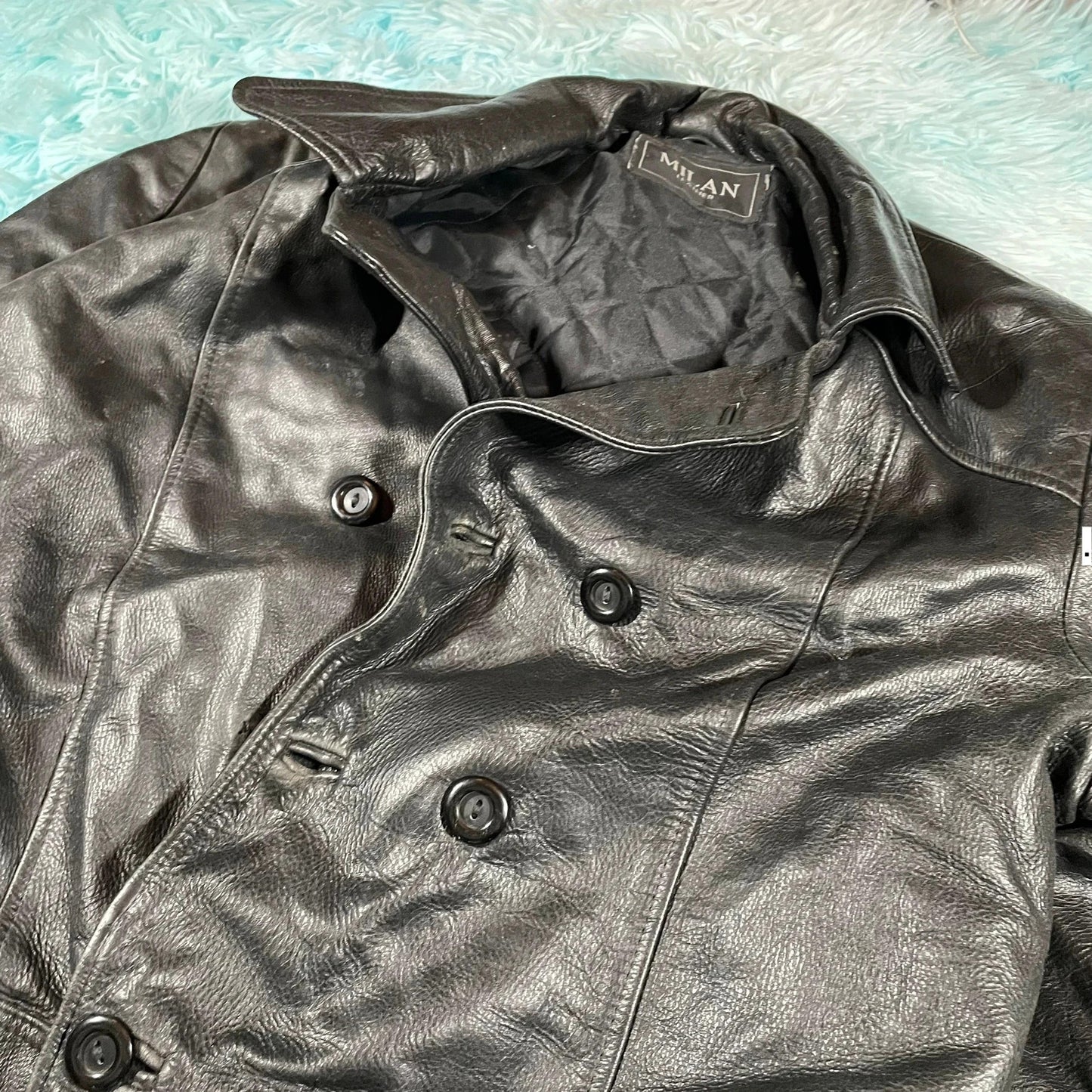 Vintage Black Milan Leather Jacket Button Up - Large